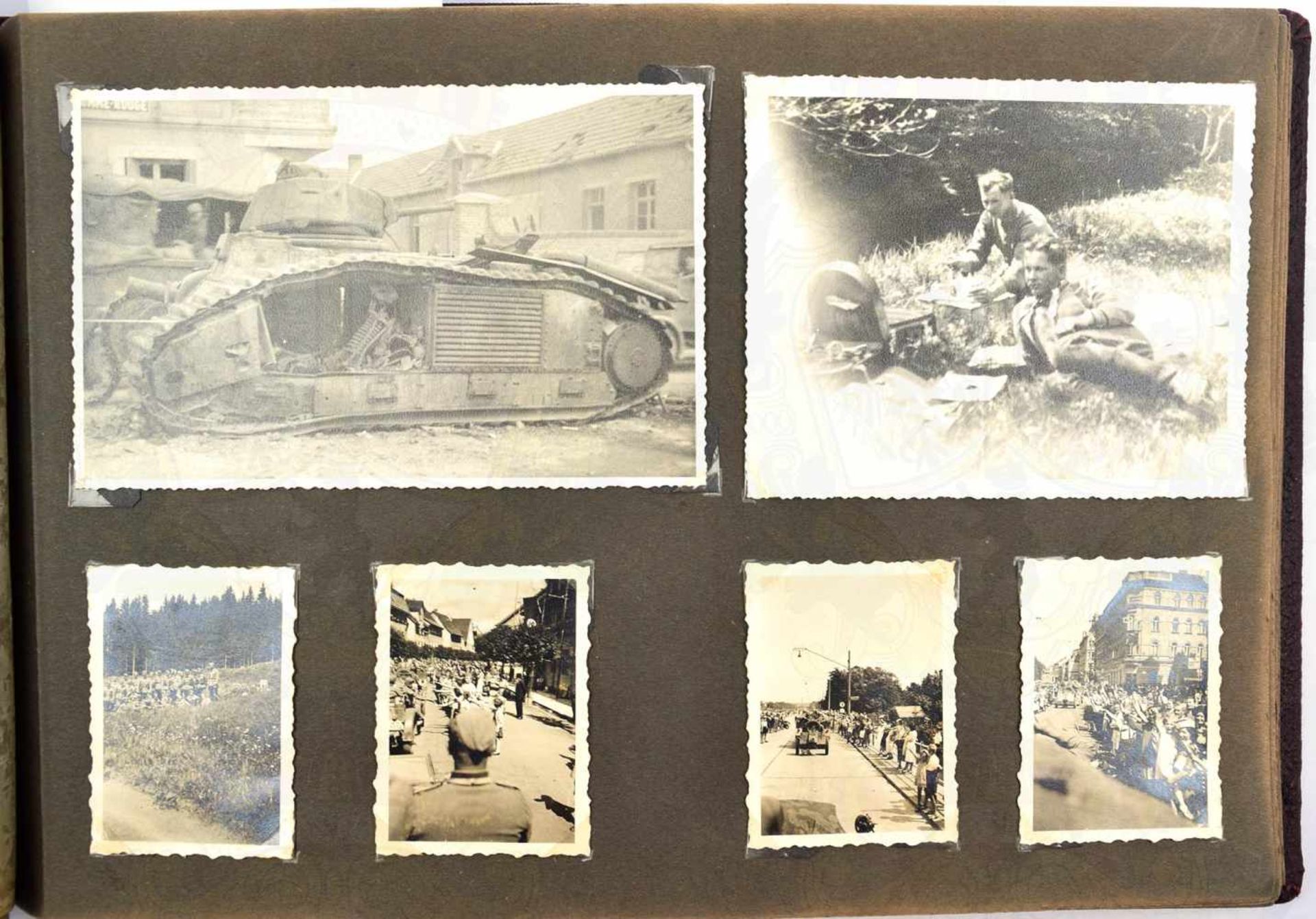 FOTOALBUM SCHÜTZEN-REGIMENT 2 mit 145 Fotos u. 5 AK, 1939-1940, Frankreich-Feldzug, Vormarsch, - Bild 4 aus 4