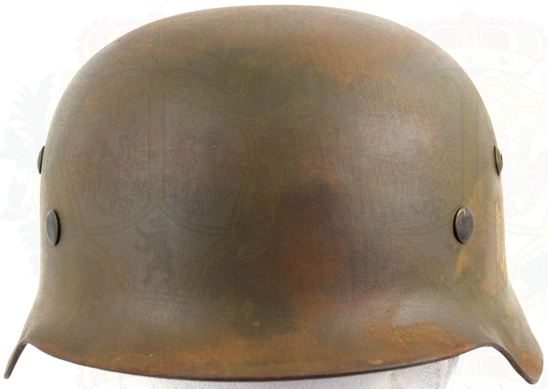 STAHLHELM 35, Sammleranfertigung, Glocke feldgrau lackiert, Hoheitsadler- u. Wappen-Emblem etwas - Bild 2 aus 4