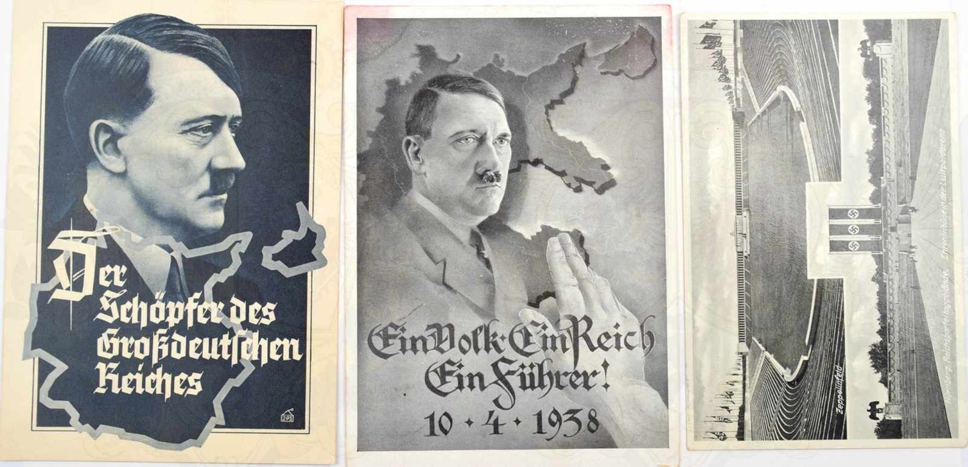3 ANSICHTSKARTEN: „Der Schöpfer des Großdeutschen Reiches“, Sonderstempel 1939 Protektorat Böhmen