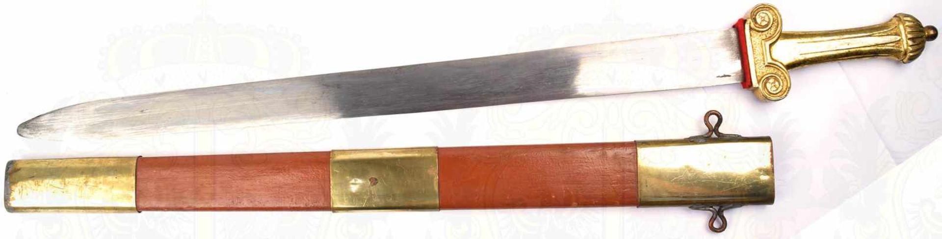 RÖMISCHES KURZSCHWERT, sog. „Gladius“, Theaterwaffe um 1900, Klinge m. Händlermarke „Hugo