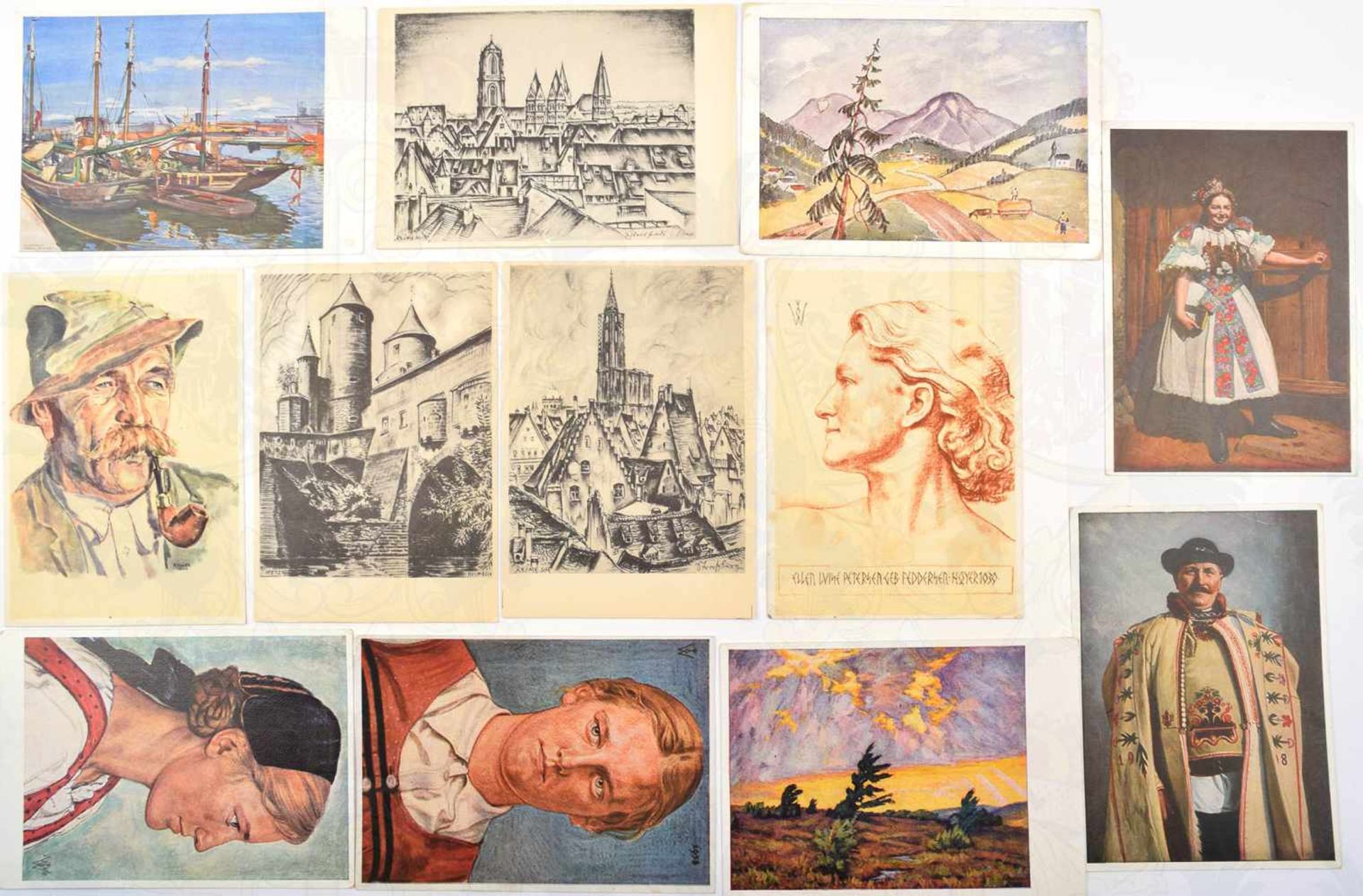 27 VDA-ANSICHTSKARTEN, 1939-1941, Kunstdrucke nach Zeichnungen u. Aquarellen, davon 12 farbig,