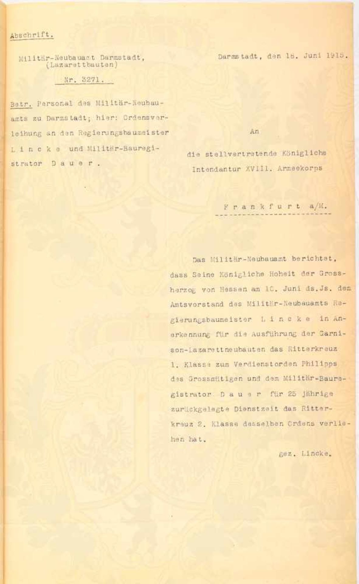 VORSCHLAG ZUR ORDENSVERLEIHUNG zum Ritterkreuz 2. Klasse zum Verdienstorden Philipp des - Bild 2 aus 2
