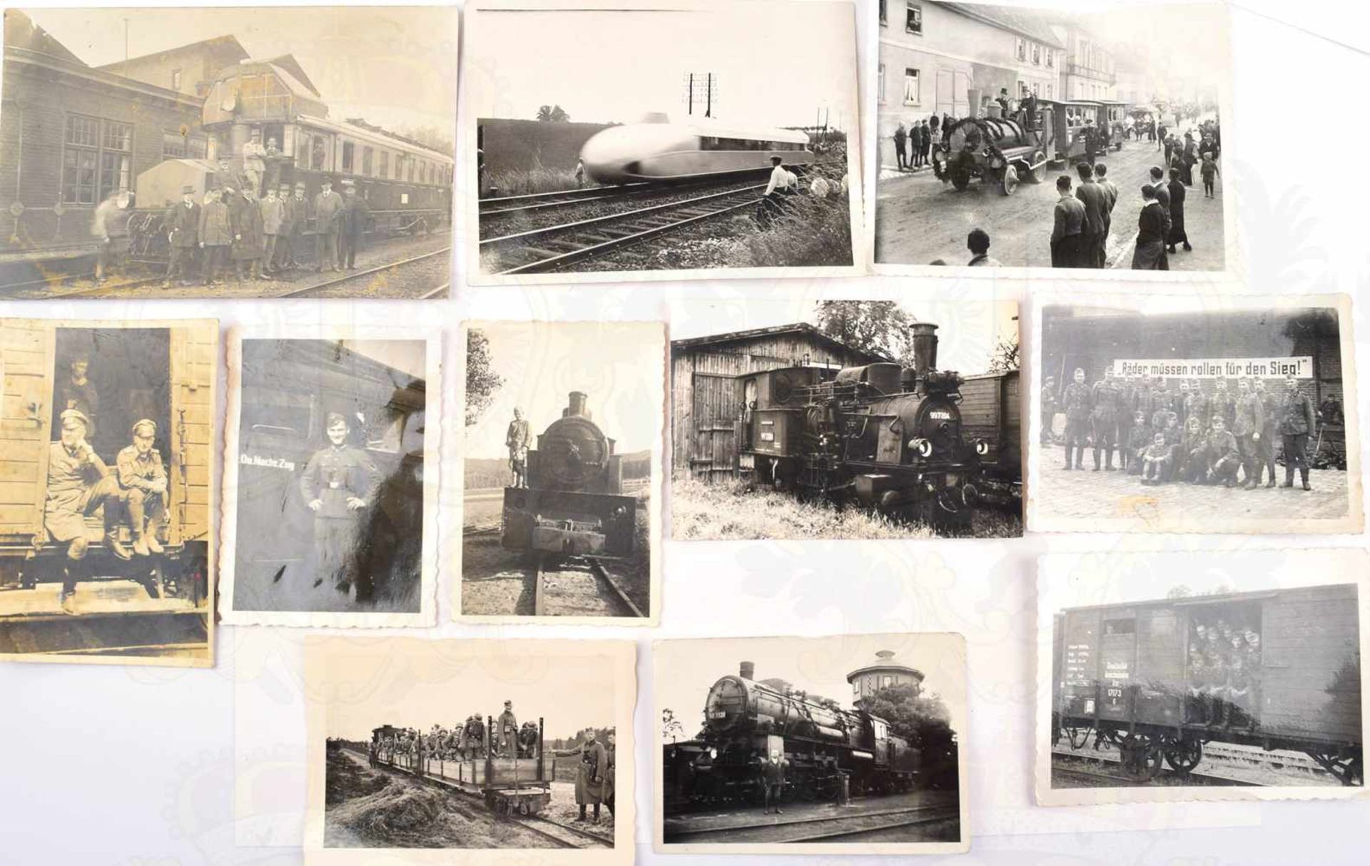12 FOTOS REICHSBAHN, Lokomotiven, auch Schienenzeppelin 1932, Wehrmacht-Transporte, Bahnpersonal