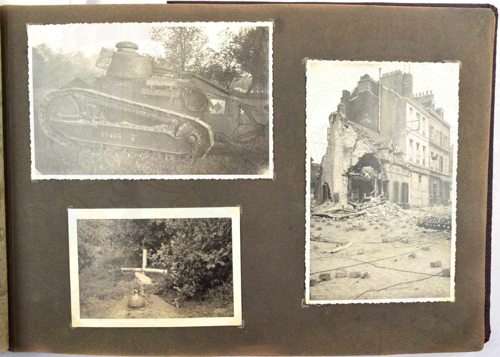 FOTOALBUM SCHÜTZEN-REGIMENT 2 mit 145 Fotos u. 5 AK, 1939-1940, Frankreich-Feldzug, Vormarsch, - Bild 2 aus 4