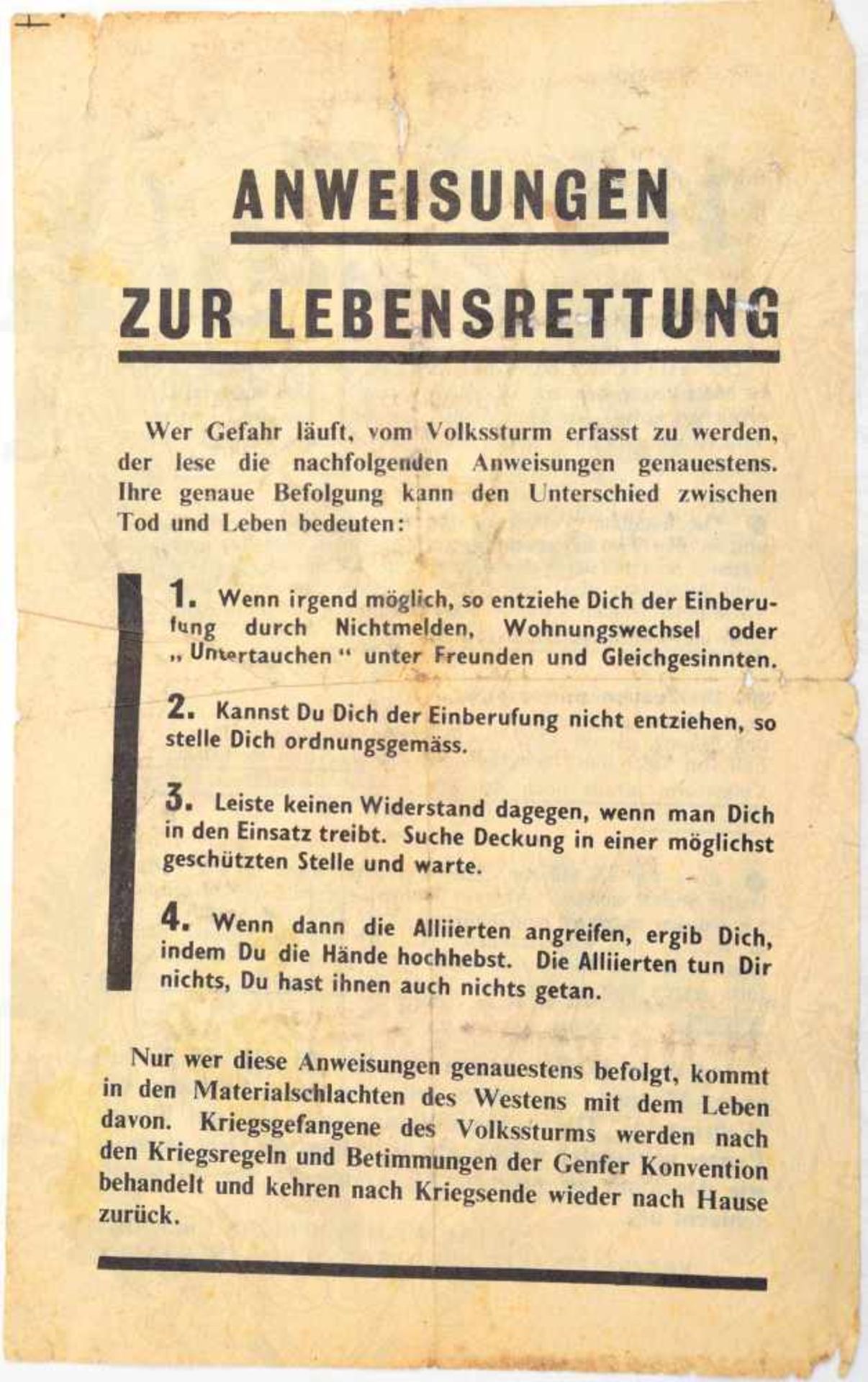 ALLIIERTES FLUGBLATT „VOLKSSTURM IM EINSATZ“, Dez. 1944, Bericht zum ersten Kampf d. Volkssturm in - Bild 2 aus 2