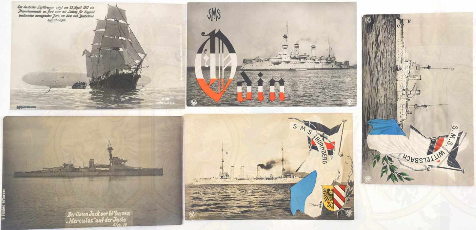 14 FOTO-AK KRIEGSSCHIFFE, meist m. farb. Beidruck Flaggen u. Wappen, SMS Elsaß (3), Odin, Zähringen, - Bild 2 aus 2