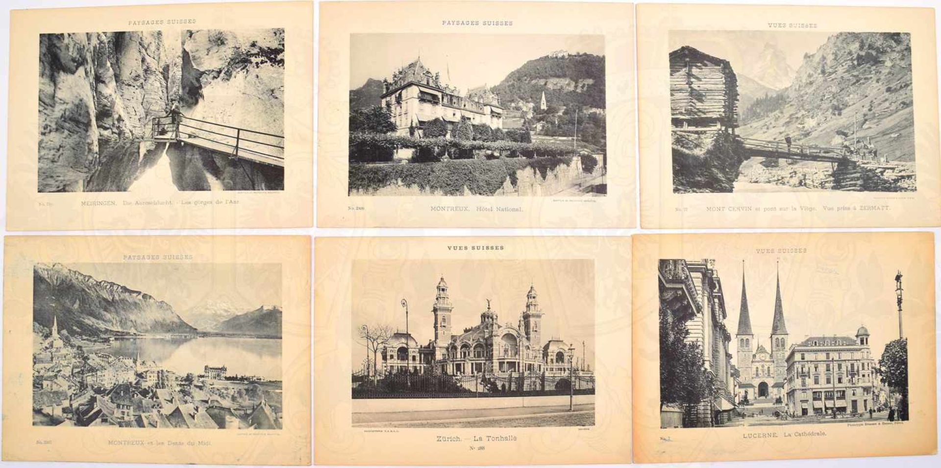 STADT- UND LANDSCHAFTSANSICHTEN DER SCHWEIZ, 12 Phototypien, Tonhalle u. Bahnhof von Zürich,