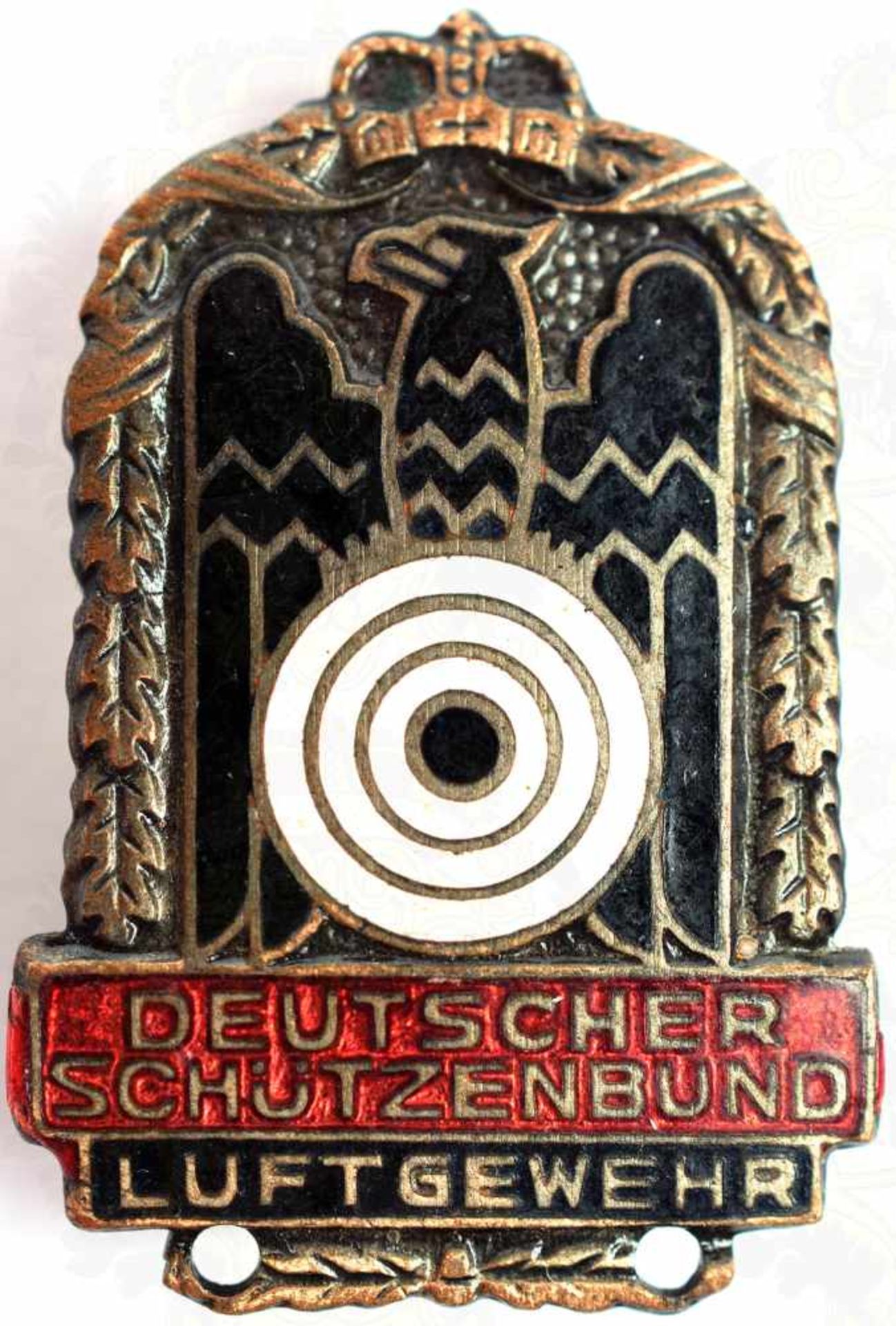 DEUTSCHER SCHÜTZENBUND-SCHIEßAUSZEICHNUNG IN BRONZE f. Luftgewehr, Bronze, 31-mm, s/w/r emaill.,
