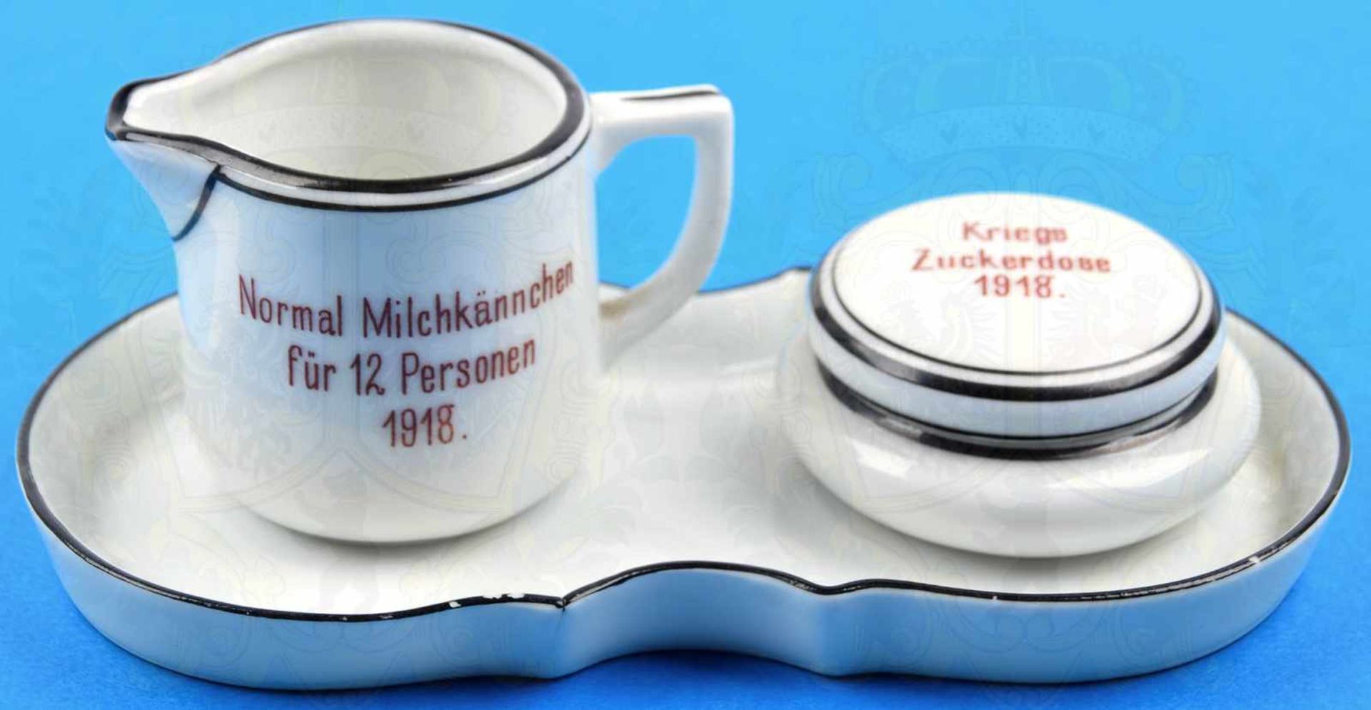 3 TEILE KRIEGSGESCHIRR 1918, alle Herst. „Lettin“ (H. Baensch), kleines Milchkännchen u.