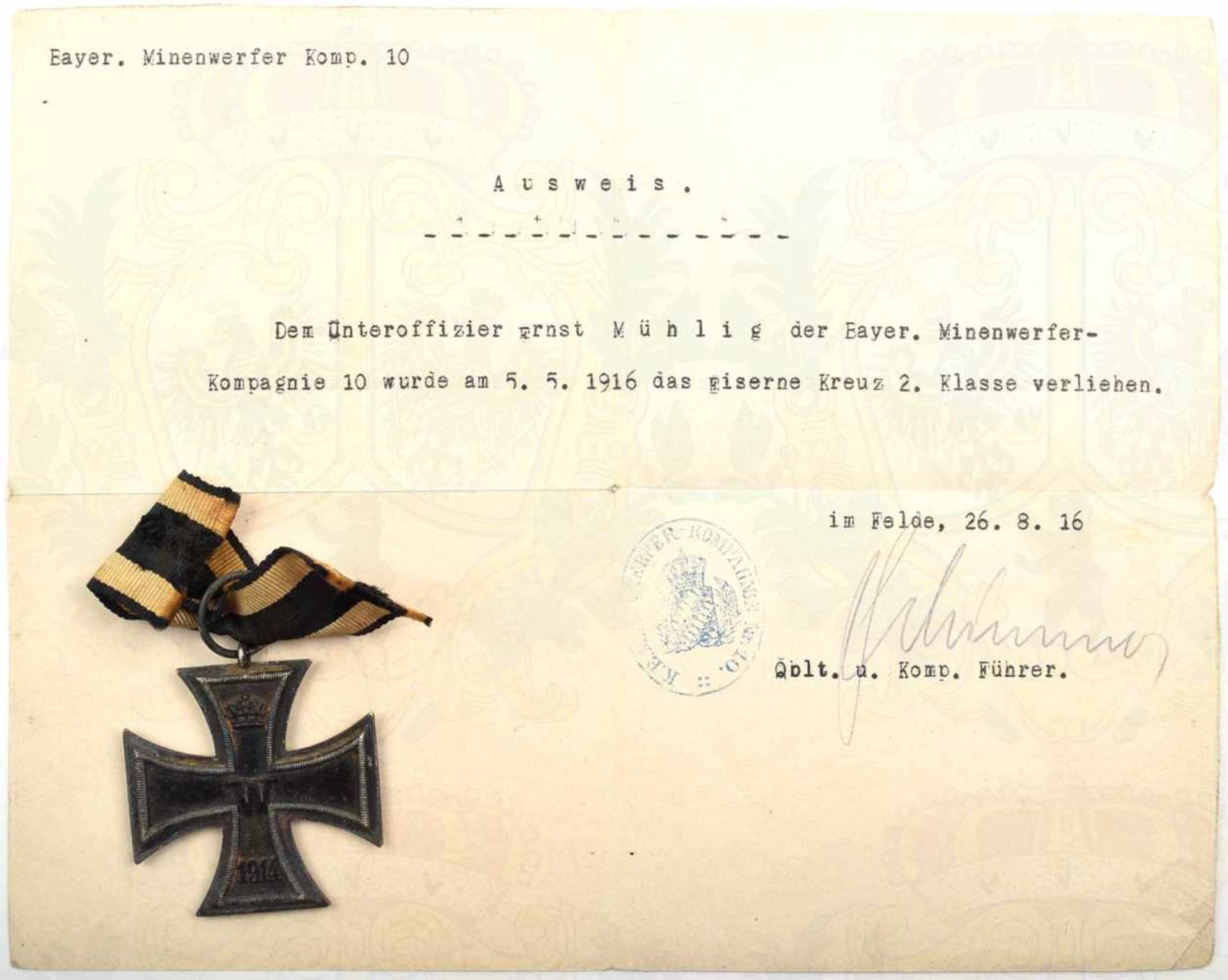 EK II 1914, Herst. „we“ (J. H. Werner), mattschwarz lackierter Eisenkern, gering flugrostig,