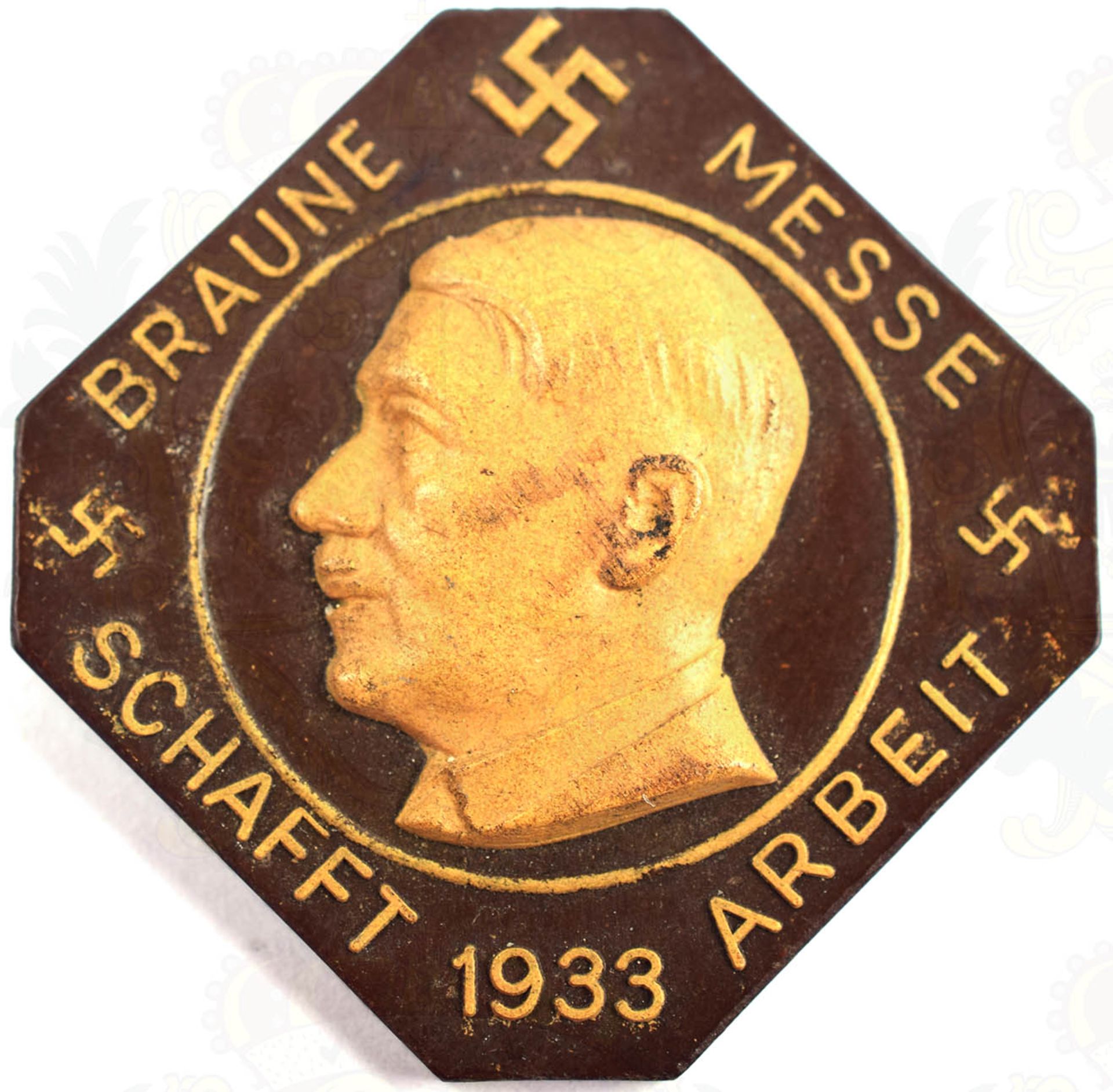 BRAUNE MESSE SCHAFFT ARBEIT 1933, Herst. „Bakelite Berlin“ u. Nr. „0299342, Bakelit, m. HK u.