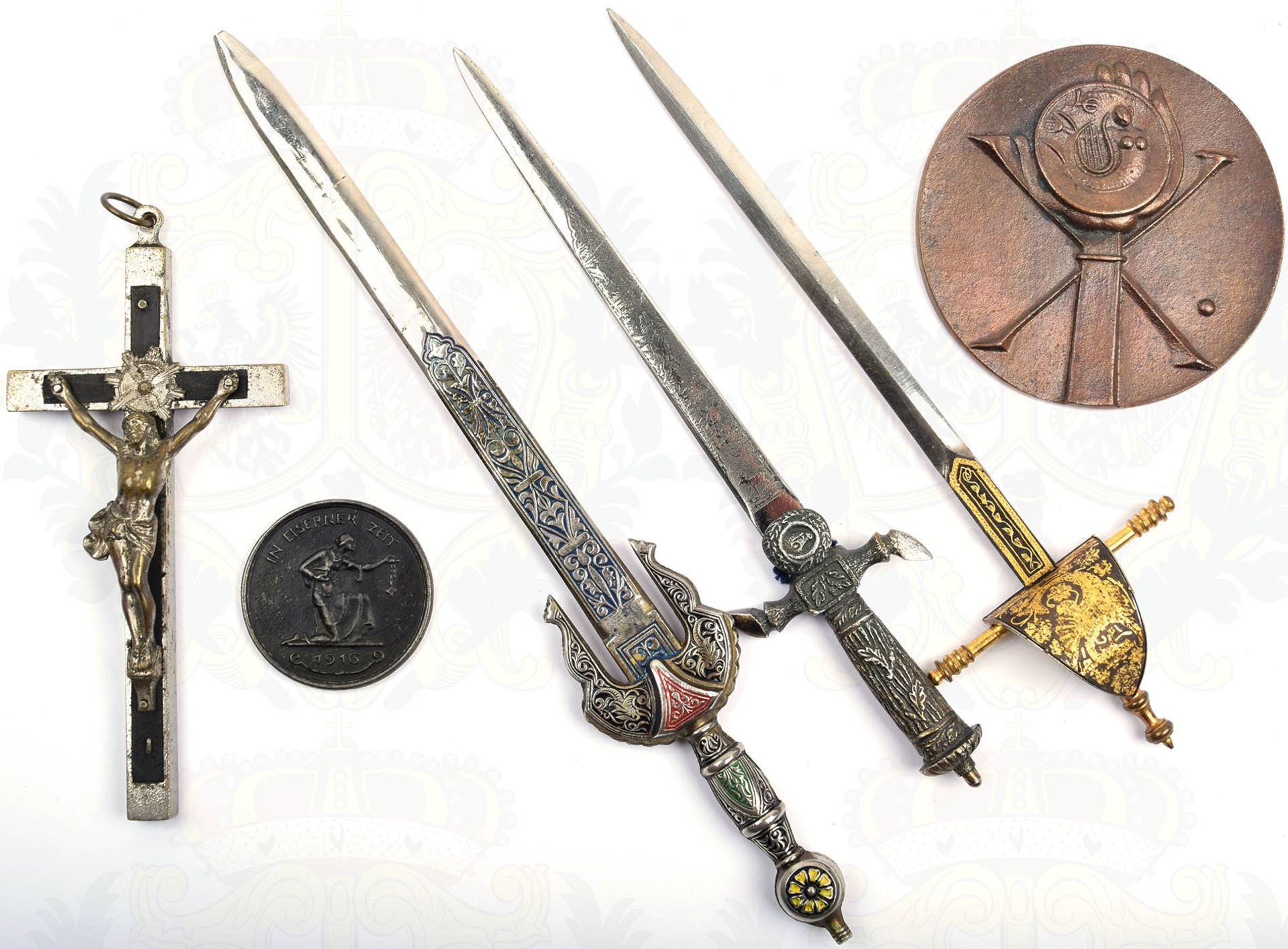 3 MINIATUR-DOLCHE/BRIEFÖFFNER, Hirschfänger, spanischer Rapier, orientalischer Dolch, neuzeitliche