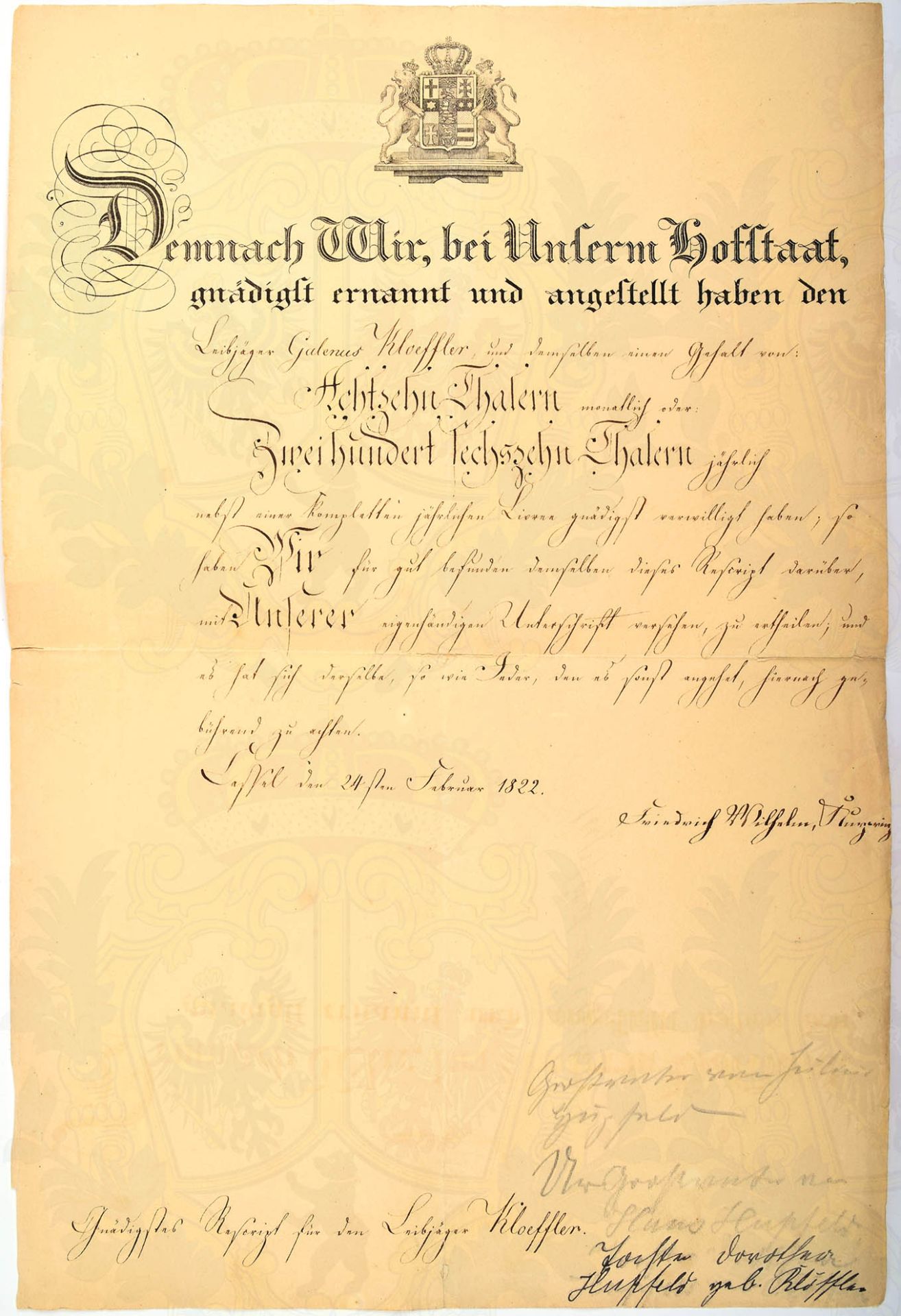 FRIEDRICH WILHELM I., letzter Kurfürst v. Hessen-Kassel (1802-1875), Tinten OU „Friedrich Wilhelm