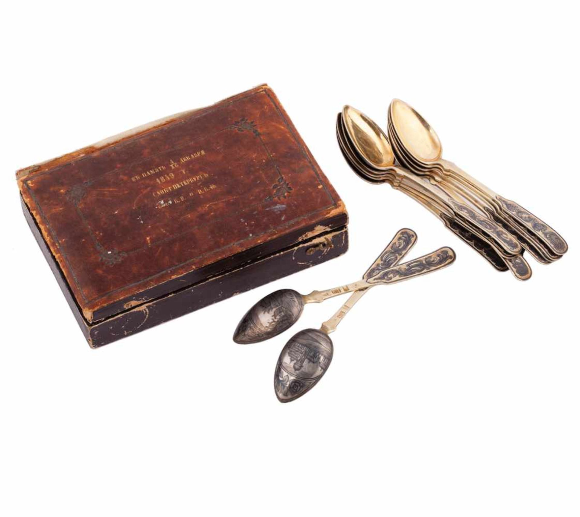 A Russian silver-gilt and niello teaspoon set - Bild 7 aus 7