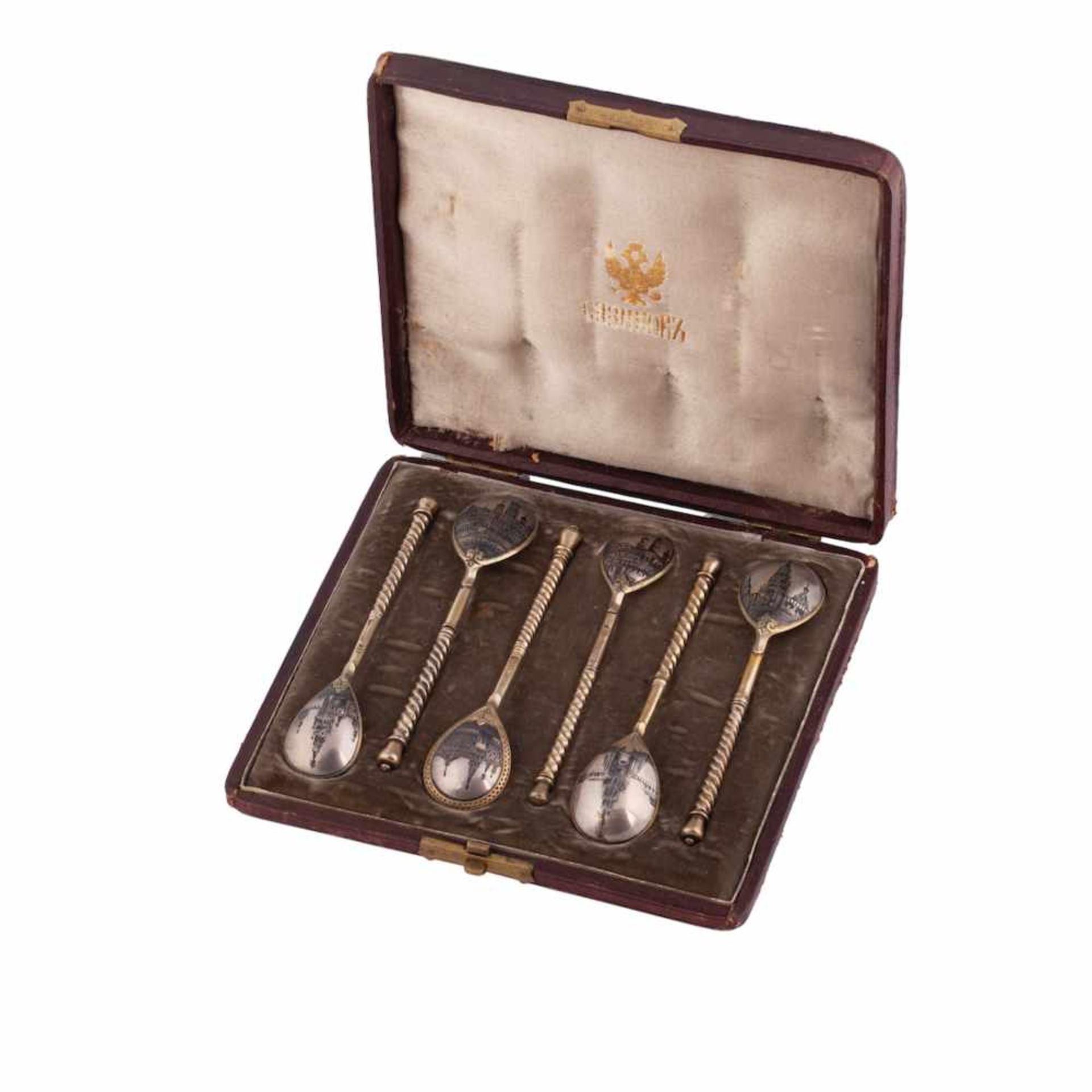 A Russian 6 silver-gilt and niello teaspoons