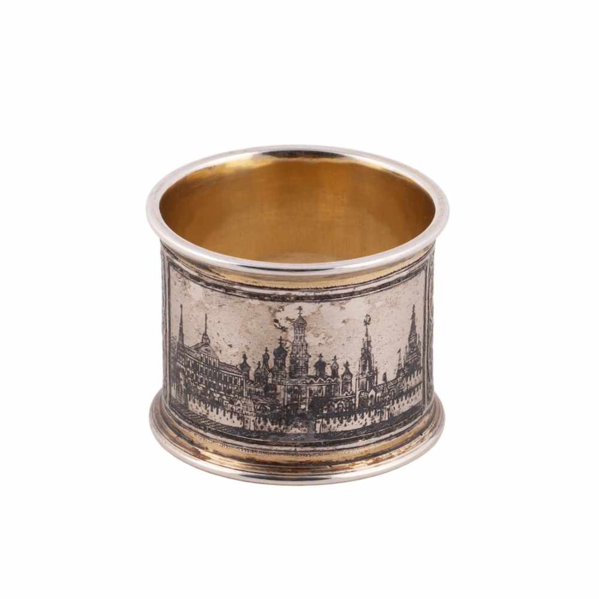 A Russian silver-gilt and niello napkin ring