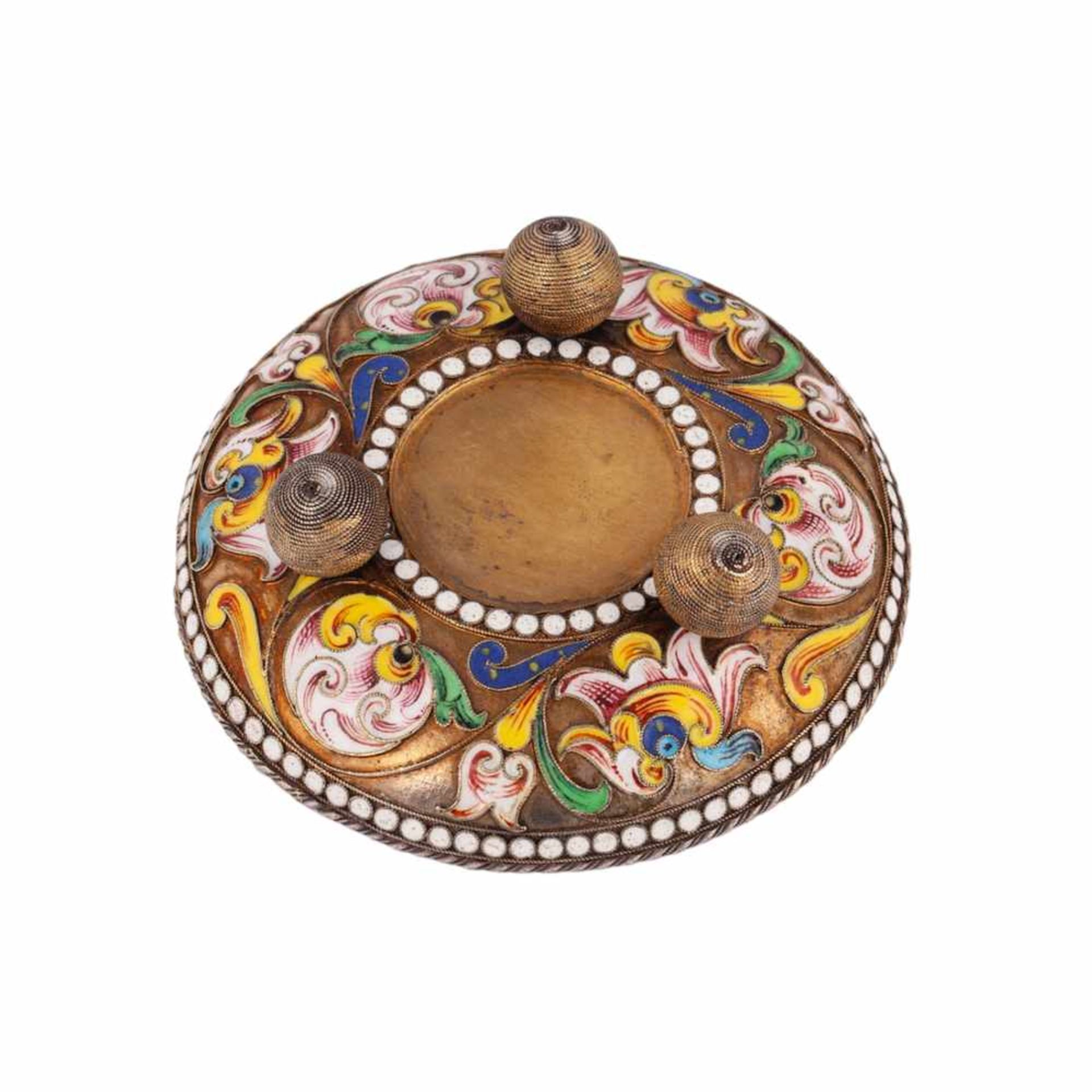 A Russian silver-gilt and painted enamel saucer - Image 4 of 5