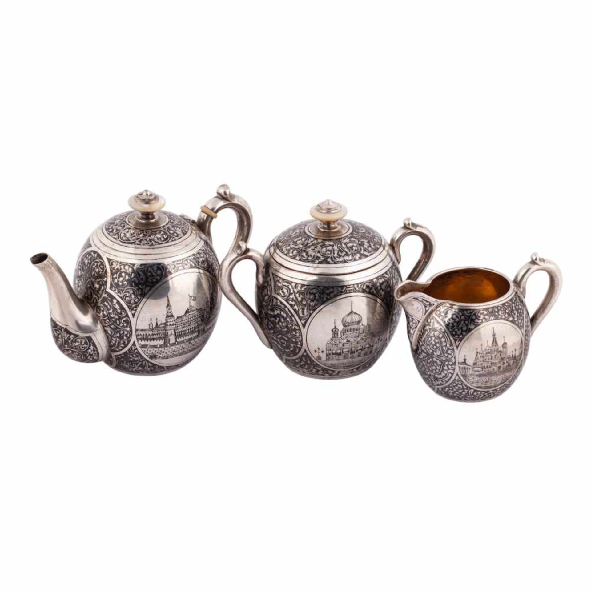 Russian silver and niello tea set