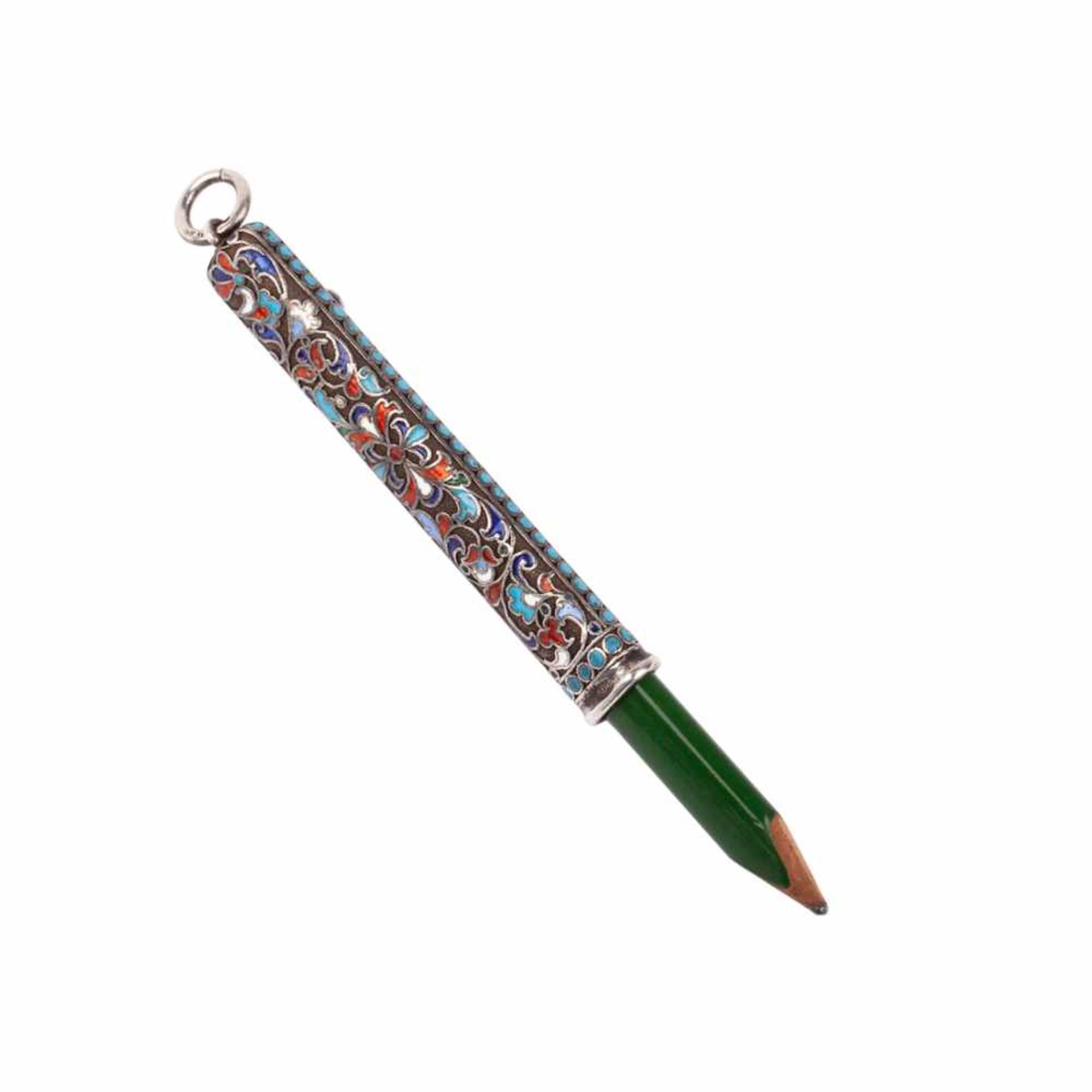 A Russian silver an enamel pencil holder