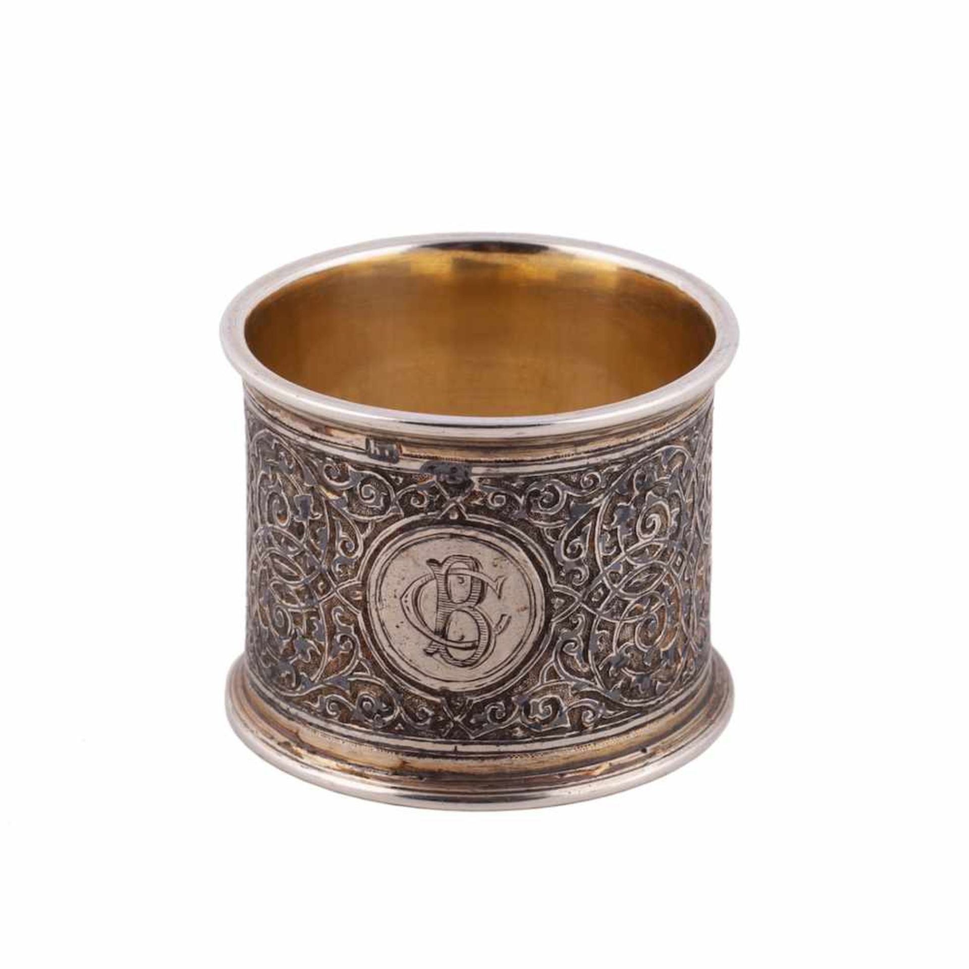 A Russian silver-gilt and niello napkin ring - Bild 2 aus 3