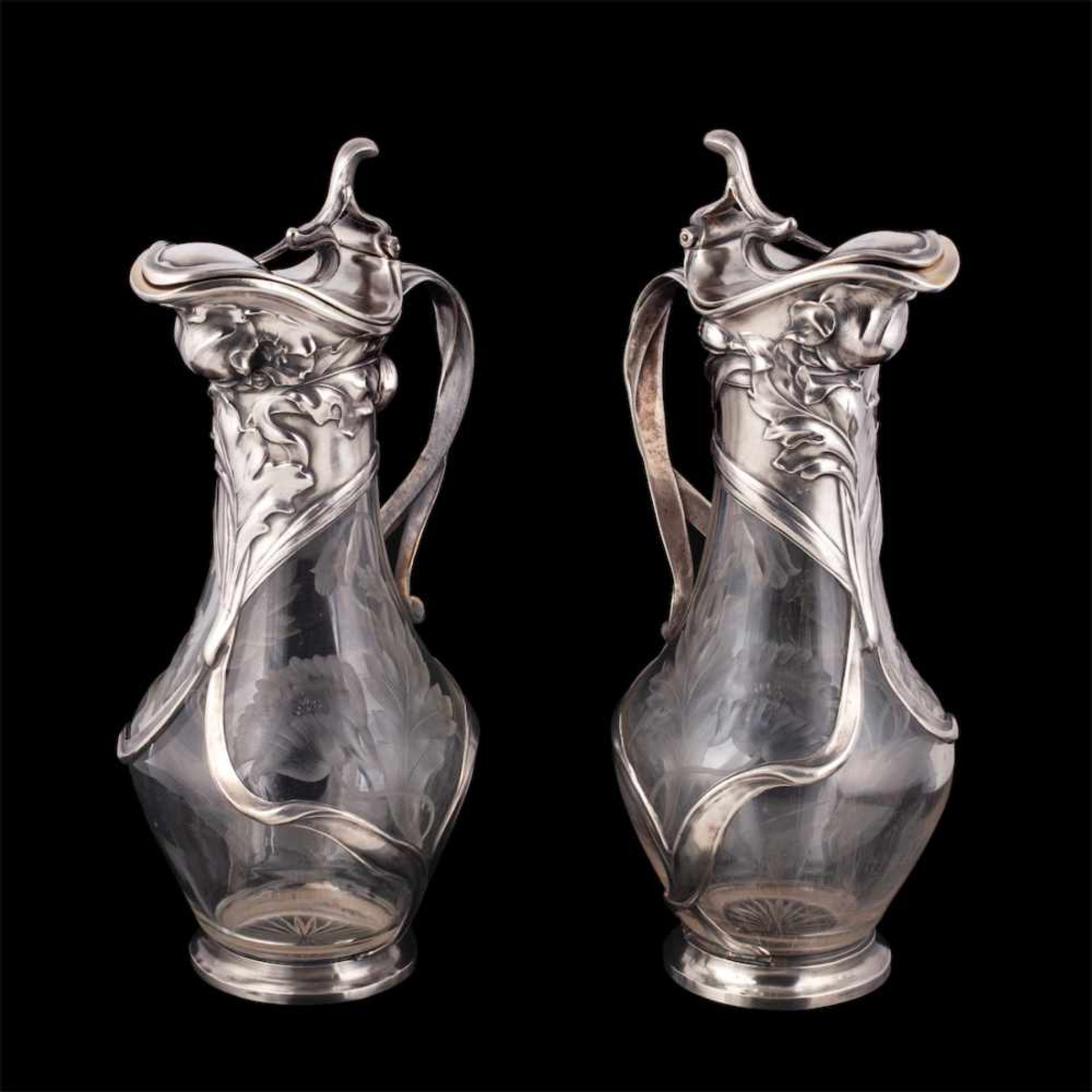 A pair of elegant Russian Art Nouveau decanters
