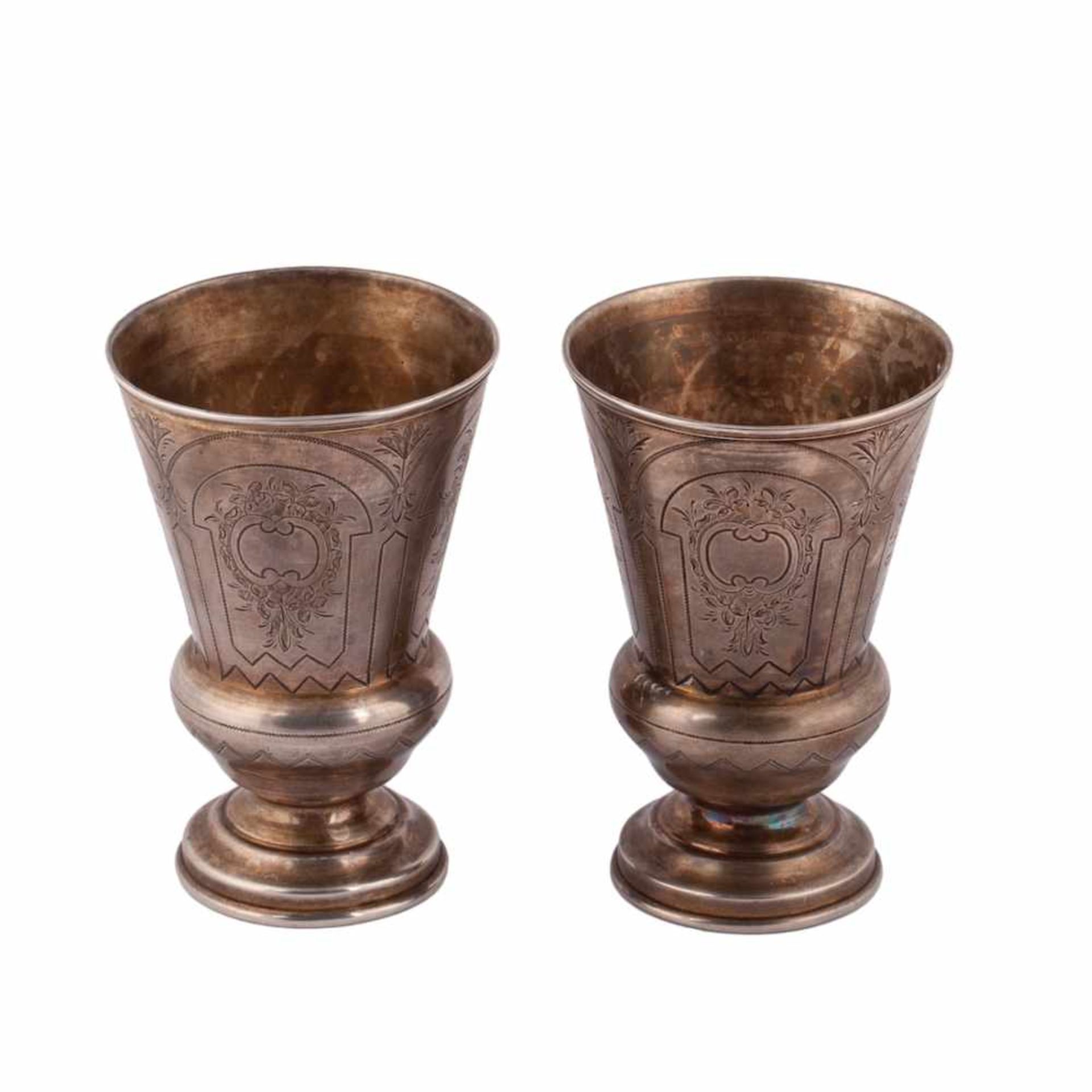 A pair of Russian silver goblets