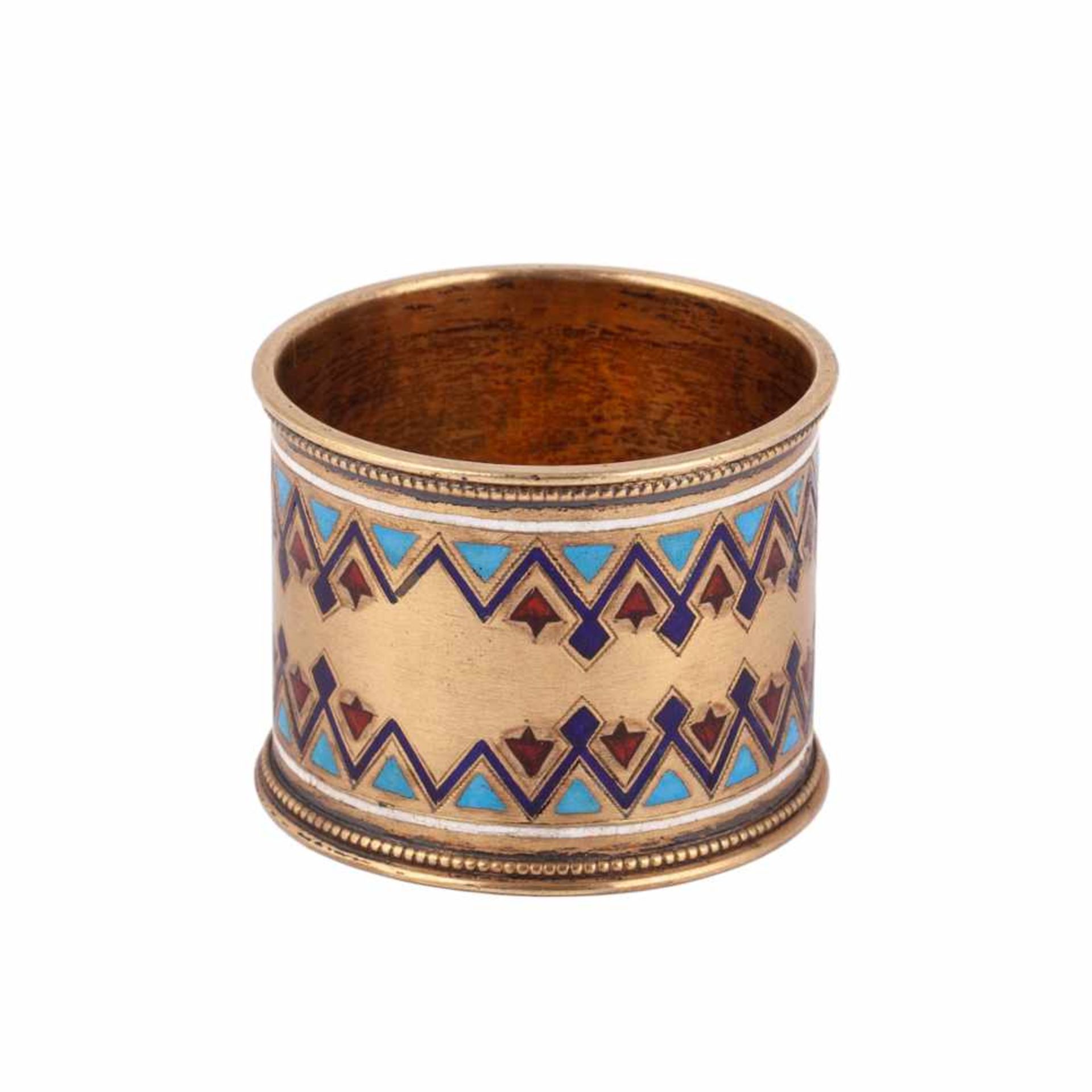 A Russian silver and enamel napkin ring