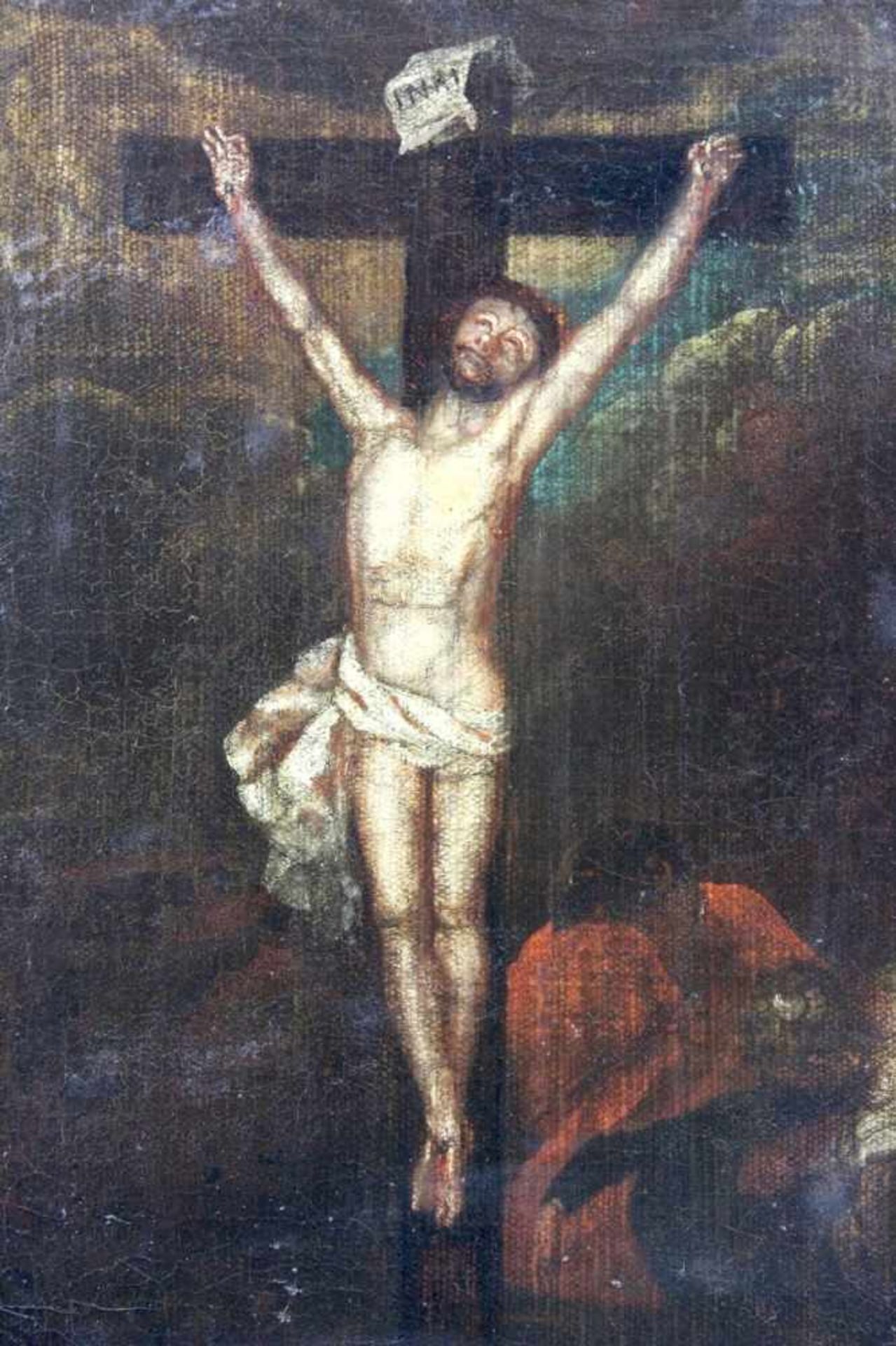 Süddeutscher Meister des 17.Jhdt. " Christus am Kreuze mit Johannes und Maria "< - Bild 3 aus 5
