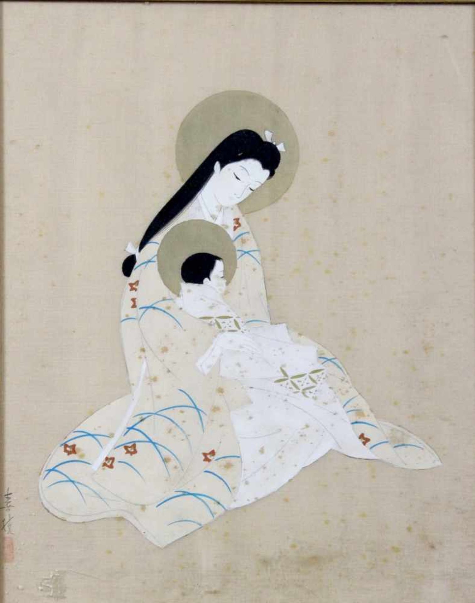 Japanische Seidenmalerei " Mutter mit Kind " - Bild 2 aus 3