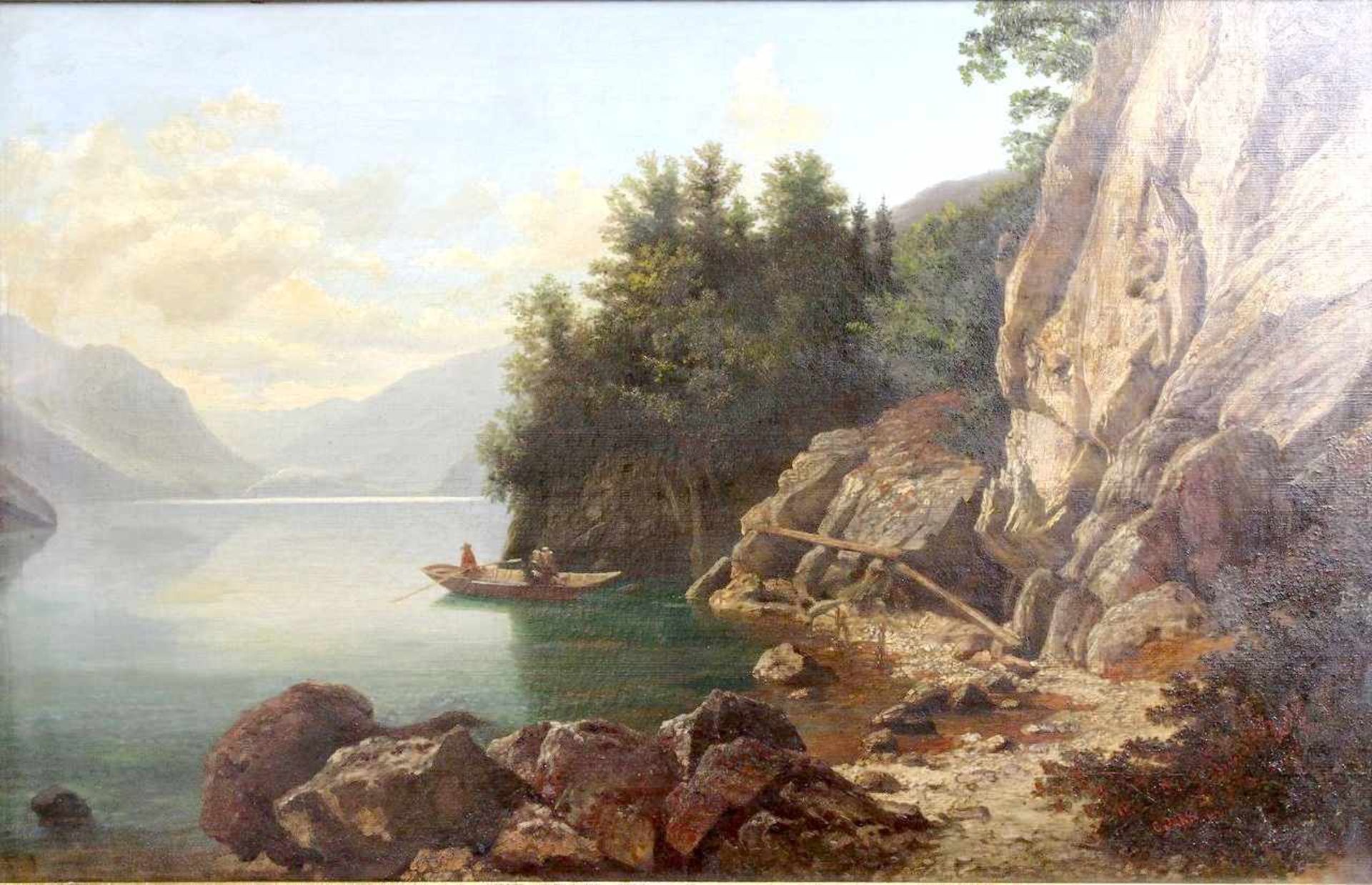 Dahl, Carl ( 1812 - 1887 ) " Ruderboot auf dem Gebirgssee " - Bild 2 aus 8