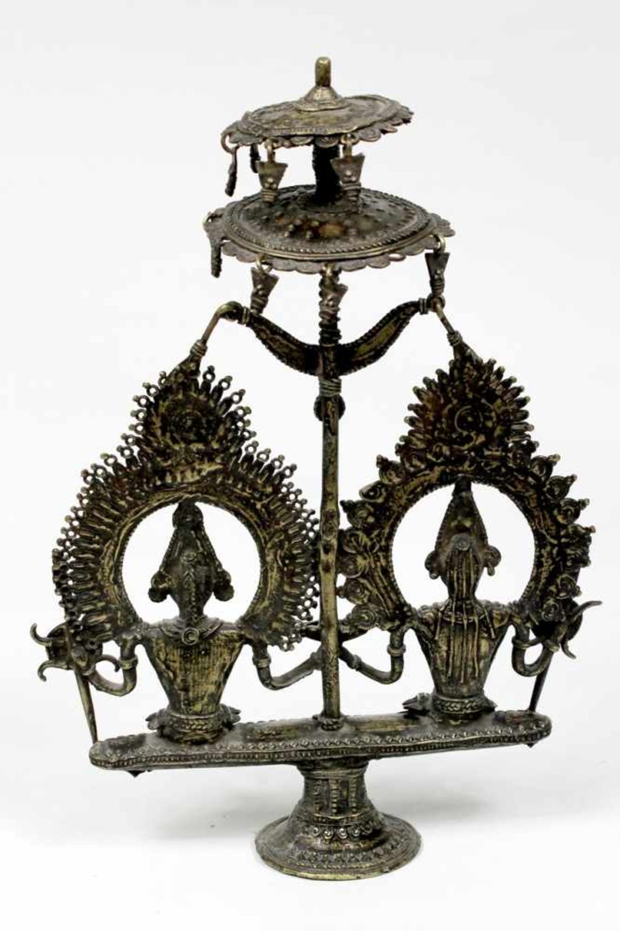 Indien Bronze Tempel Votiv Figuren " Zwei sitzende Heilige in Aureolien " - Bild 5 aus 5