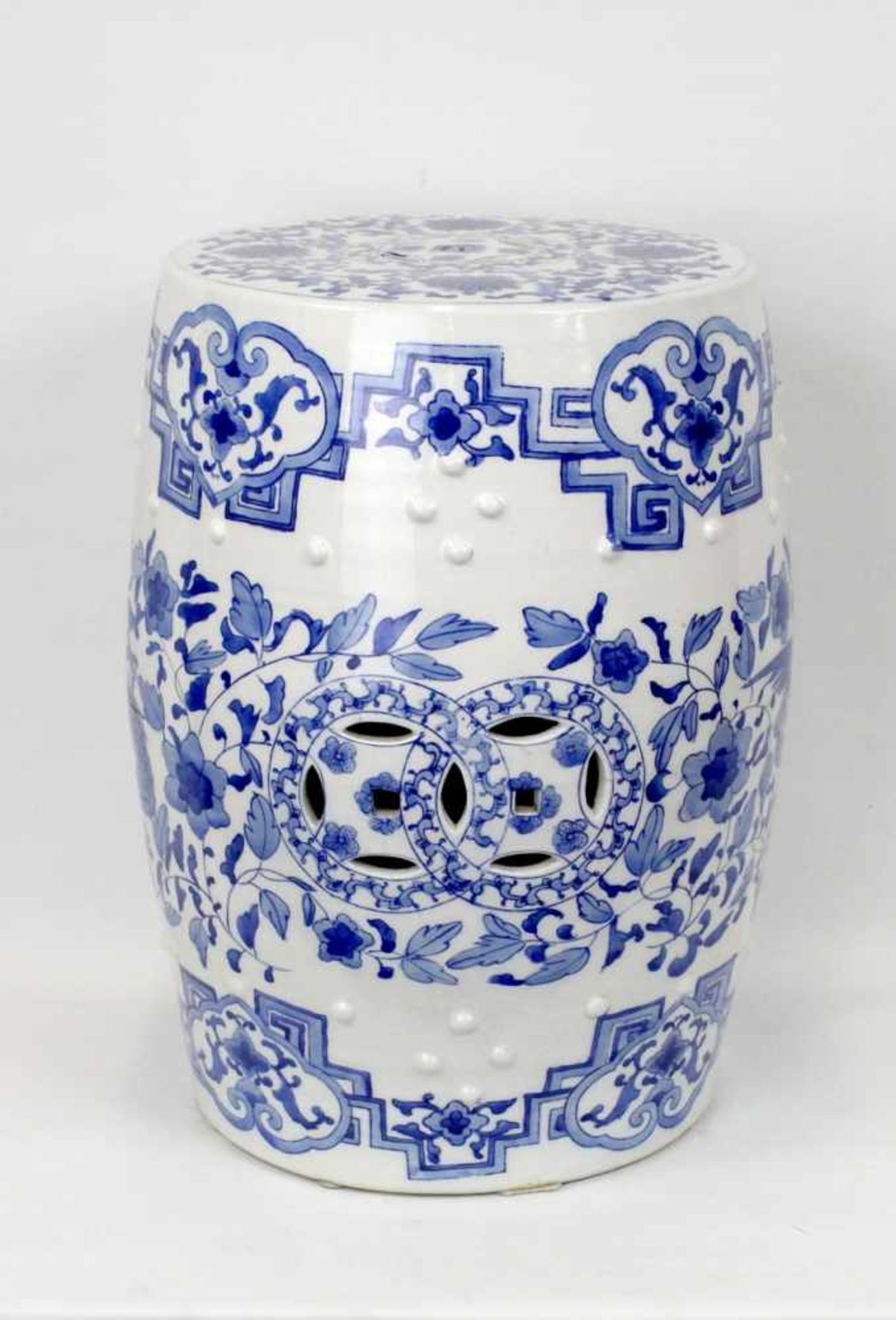 China Blau-weißer Porzellan-Hocker um 1900< - Image 2 of 5