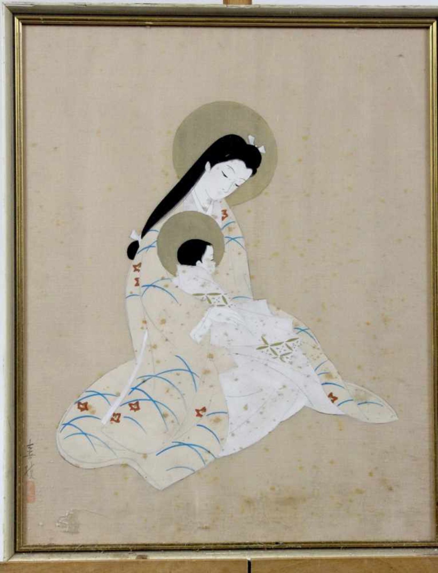 Japanische Seidenmalerei " Mutter mit Kind "