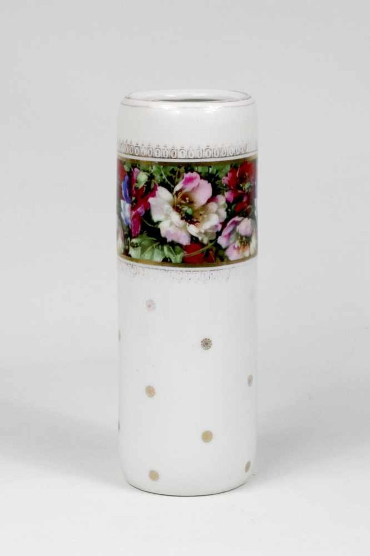 Porzellanstangenvase mit Blumendekor