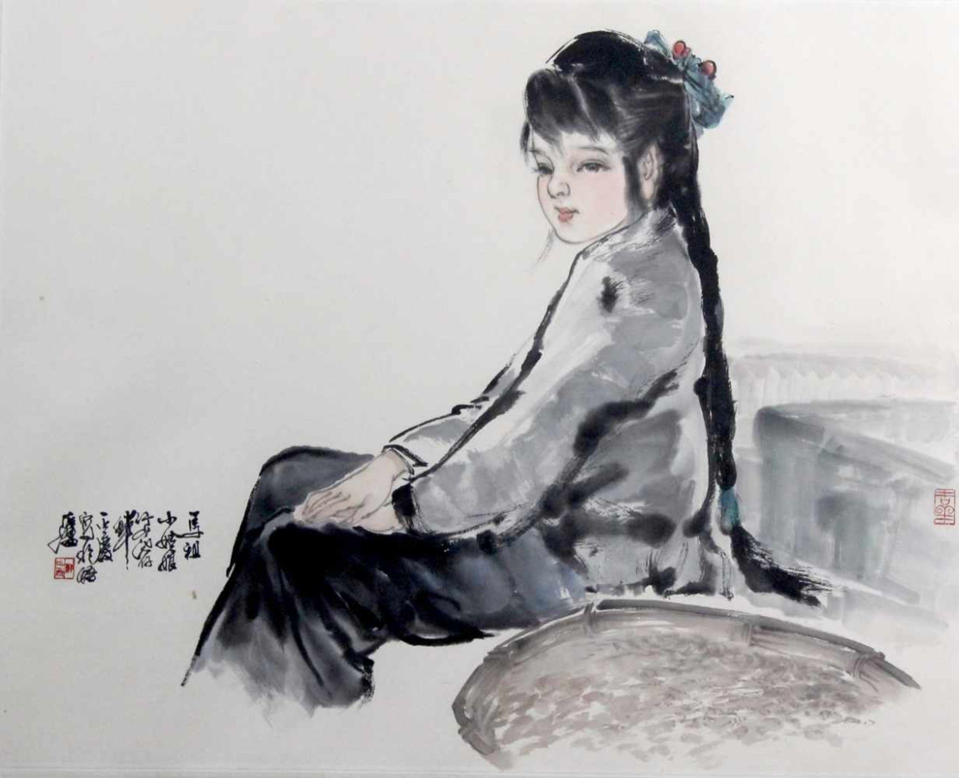 Chinesischer Künstler " Sitzendes Mädchen "<b
