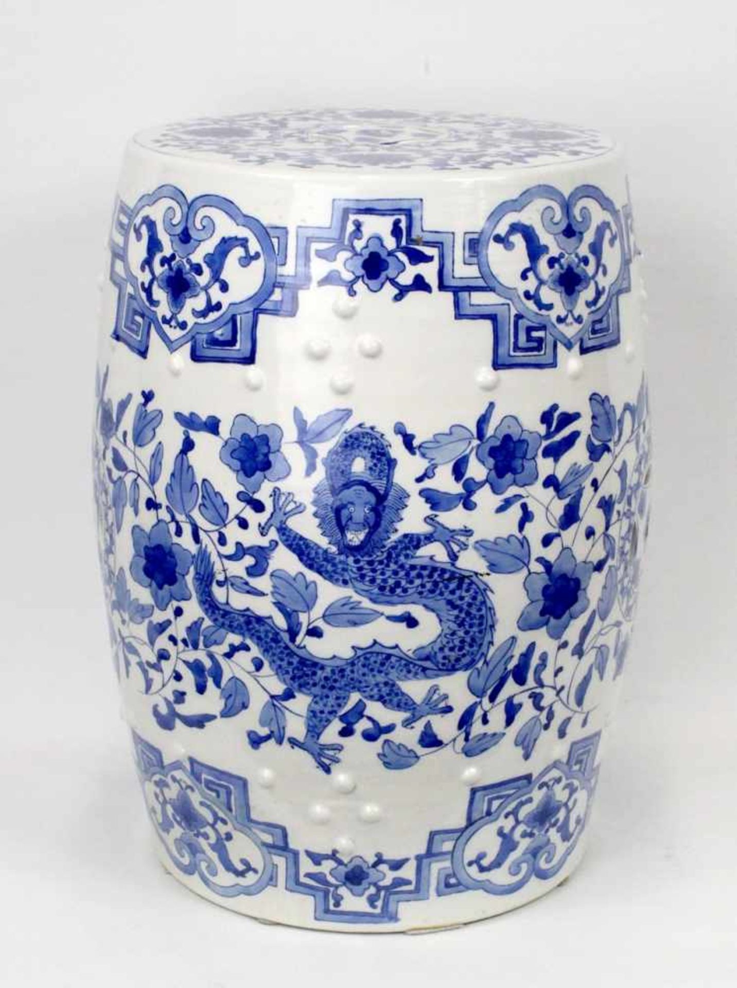 China Blau-weißer Porzellan-Hocker um 1900< - Image 3 of 5