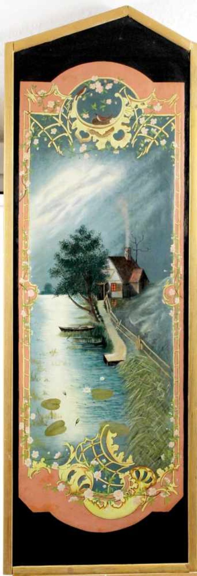 Jugendstilgemälde " Flusslandschaft bei Nacht "<