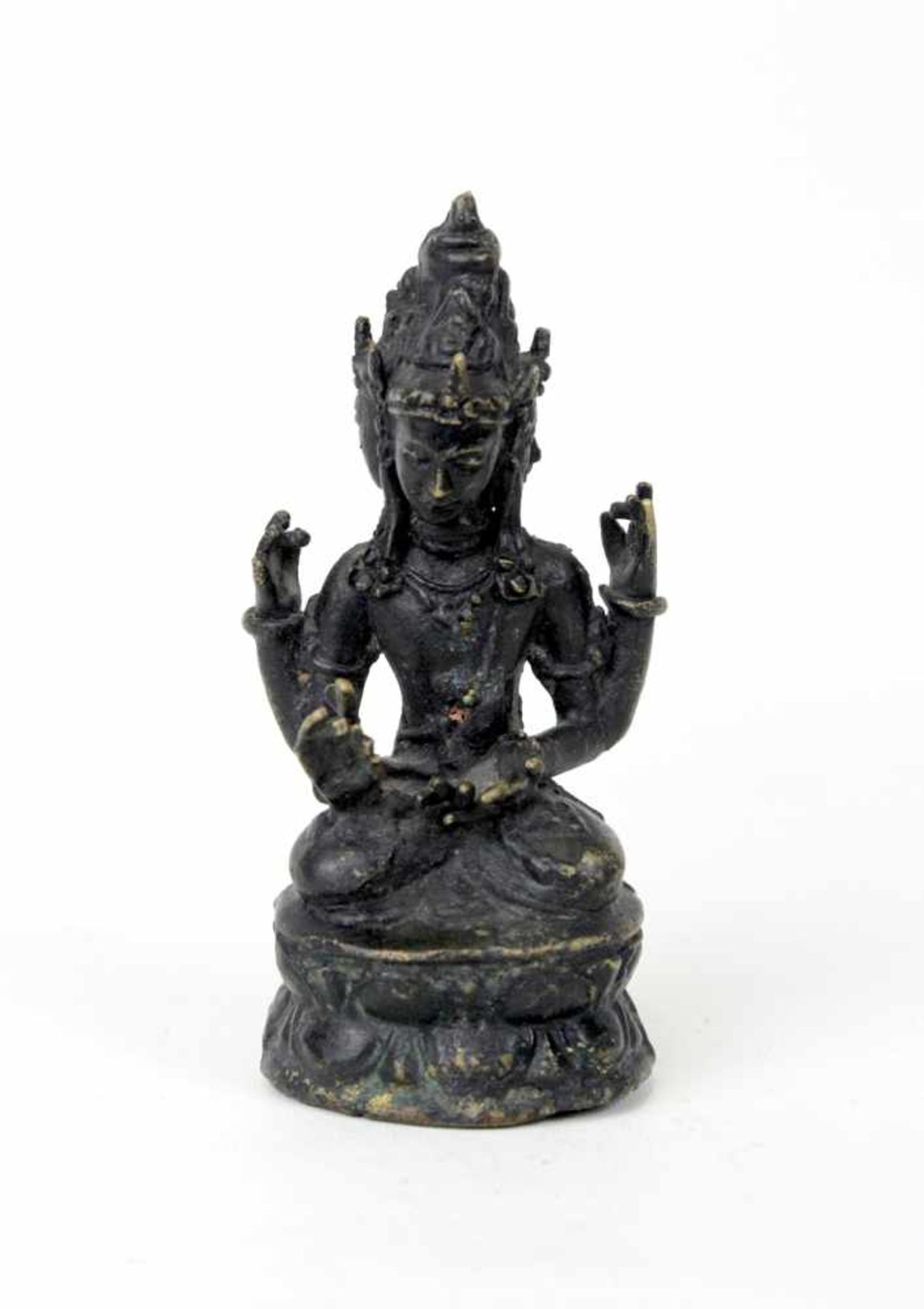 Tibet dreiköpfige sitzende Buddhafigur Bronze 19.Jhdt.<