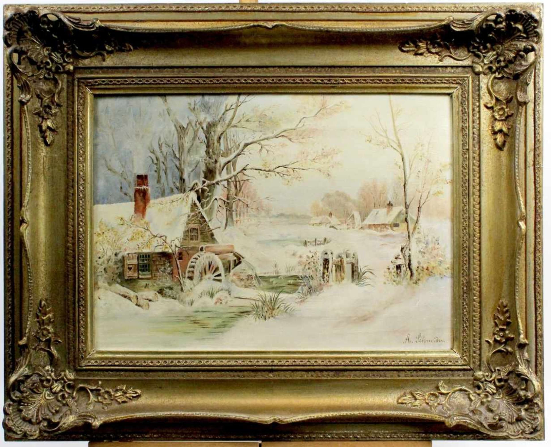 A. Schneider " Mühle in Winterlandschaft "<