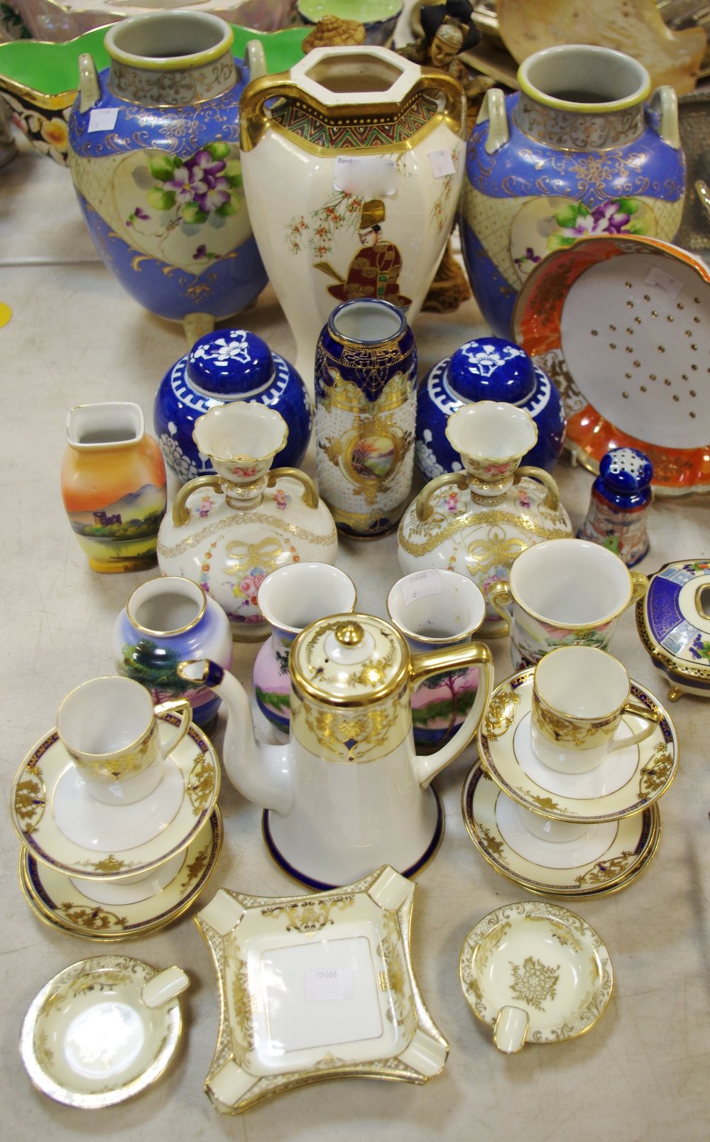 Oriental ceramics - a Noritake coffee jug, coffee cans & saucers gilded,