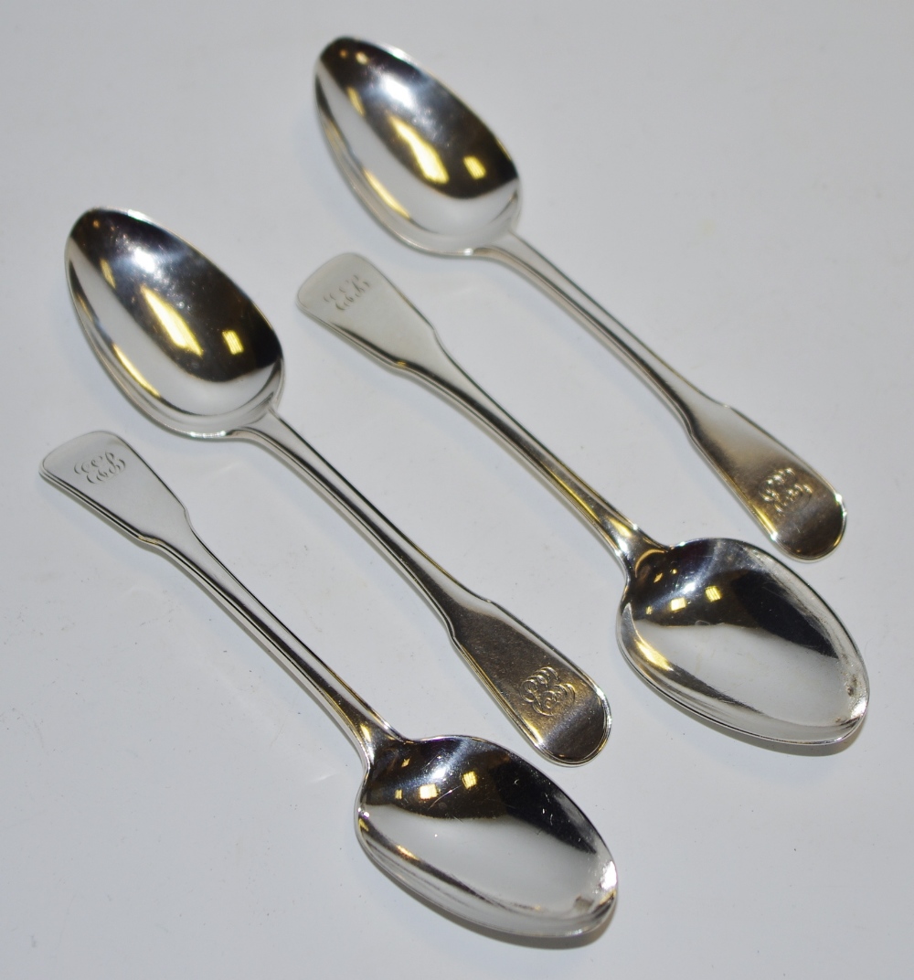 A set of four George III silver dessert spoons by William Eley & William Fearn dated 1803 167g