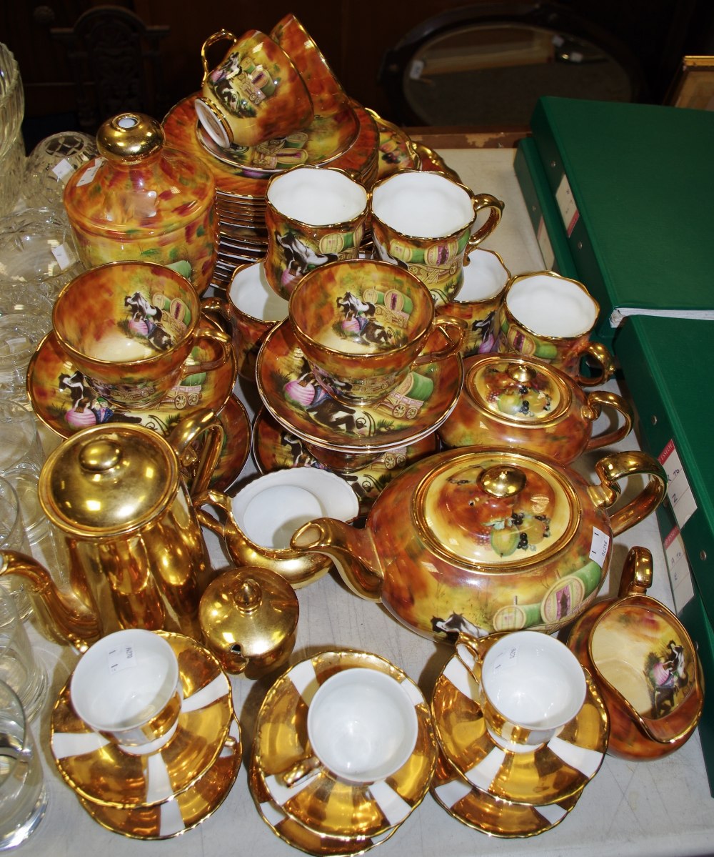 A Marquis Fine China Waggon Days pattern dinner and tea set comprising tea pot,