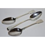 Three George III silver serving spoons, various makers c.