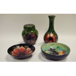 Moorcroft - an Anemone pattern miniature ginger jar and cover; Spring Flowers pattern trinket dish;