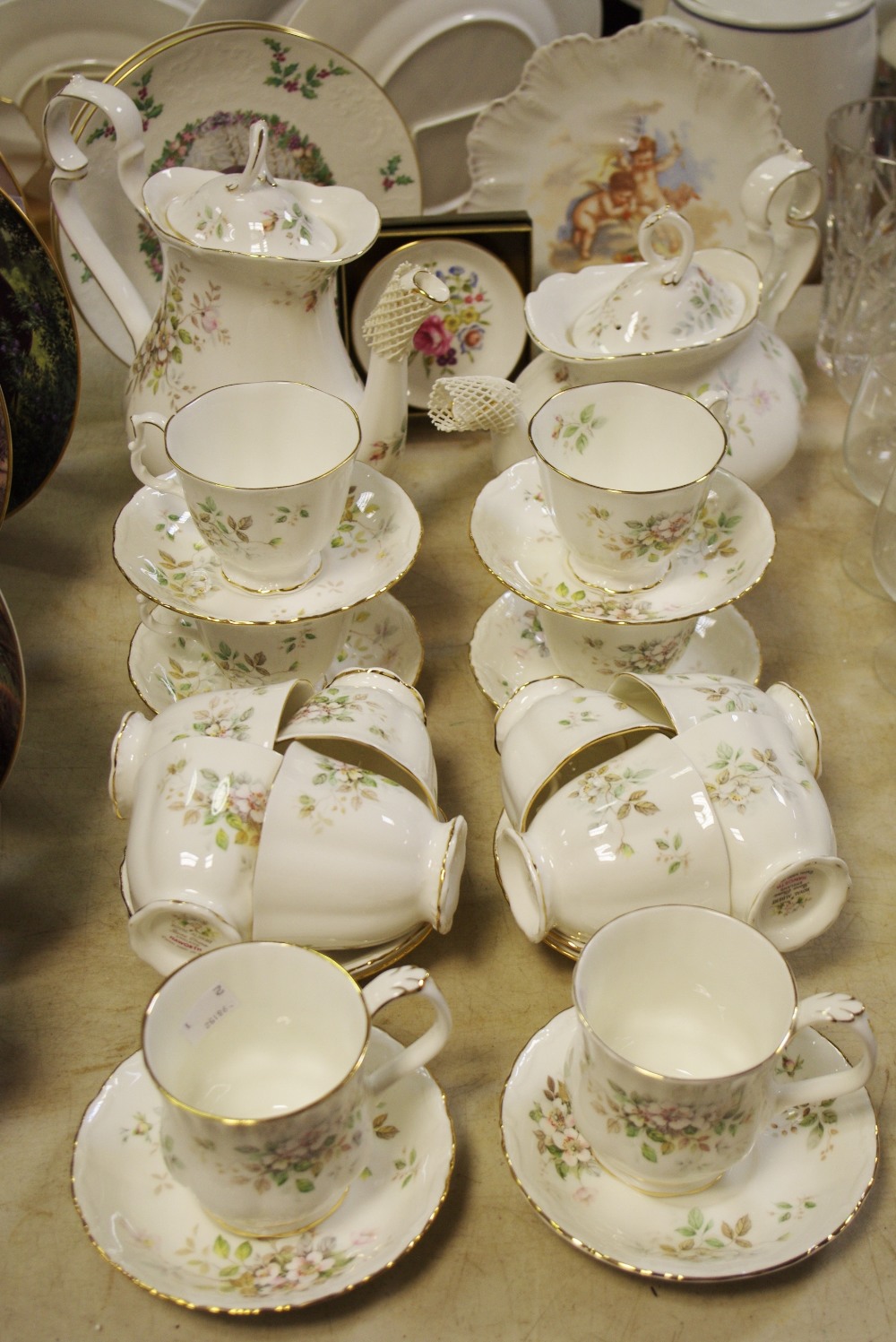 A Royal Albert Howarth pattern part tea service for eight;a coffee pot,