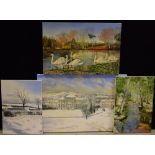 Pictures and Prints - Roy Merrington, Stately Home in Winter, signed, oil on canvas; others,