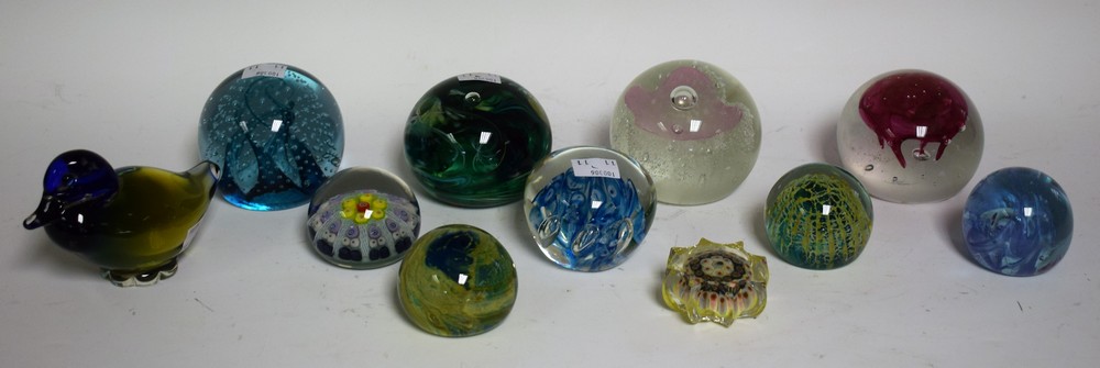 Caithness glass paperweights including Cauldron Aqua, etc; others, millefiori,