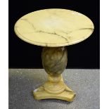 An alabaster pedestal table, pineapple support,