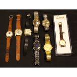 Watches - a vintage Oris rose gold plated wristwatch, textured brown dial, block batons,