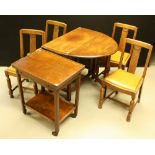 A 20th century gateleg table; a set of four oak side chairs;